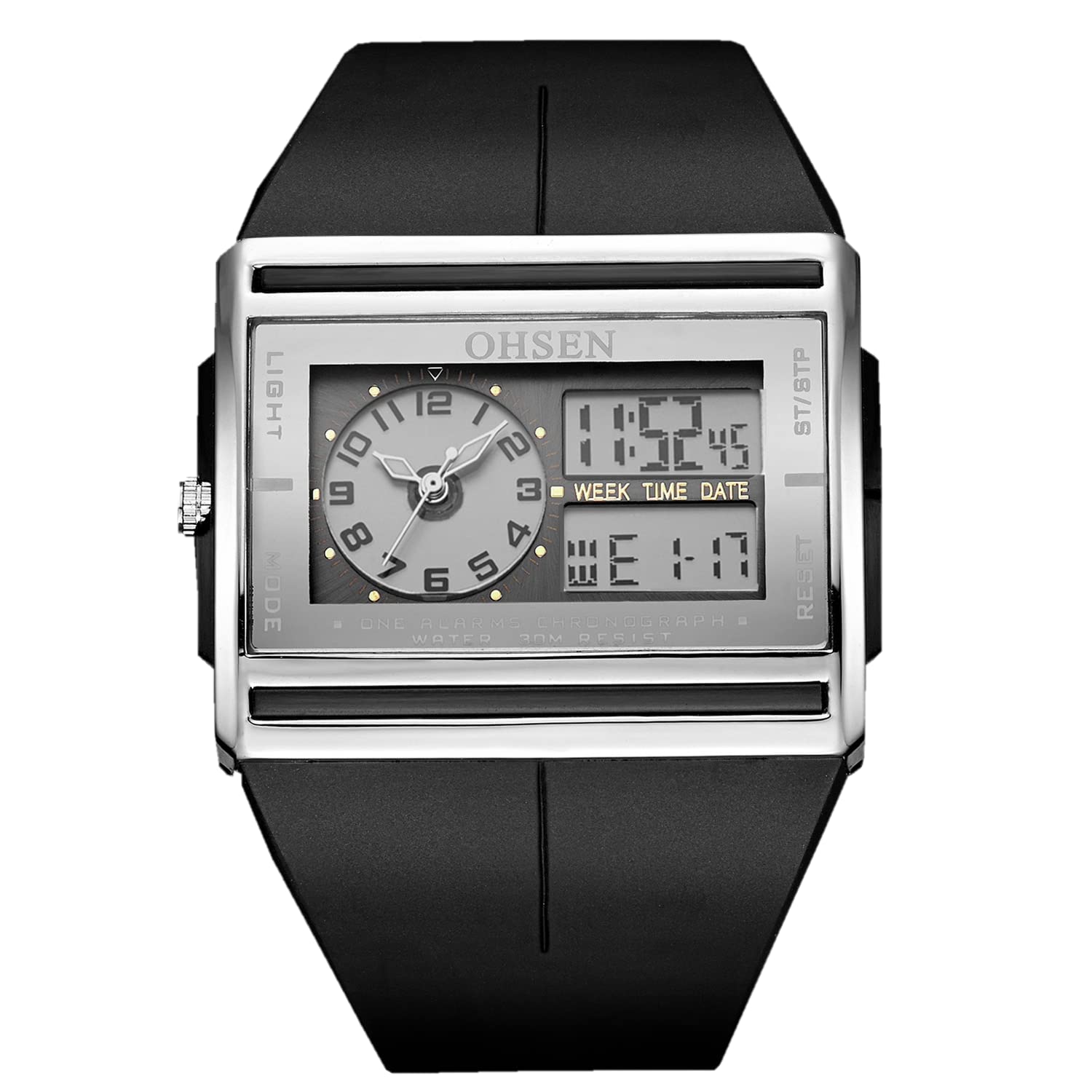 Men's Analog Digital Sports Watch - Waterproof Dual Time Rectangle Quartz Wristwatch with Alarm & Stopwatch - Perfect for Running, Swimming & Outdoor Activities