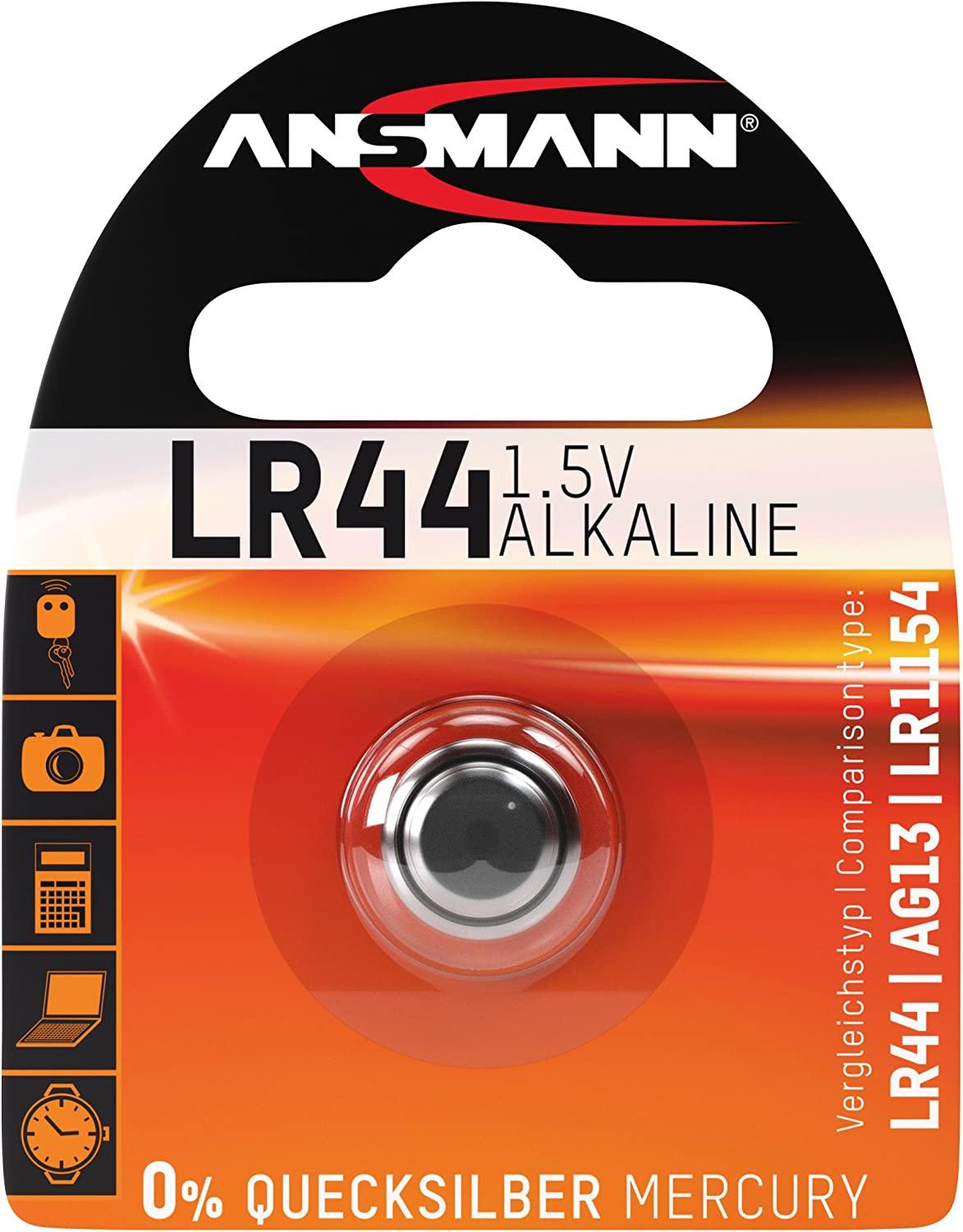 Ansmann LR44 1.5V Alkaline Button Cell Batteries (10-Pack) - Long-Lasting Power for Watches, Calculators, Toys & Medical Devices