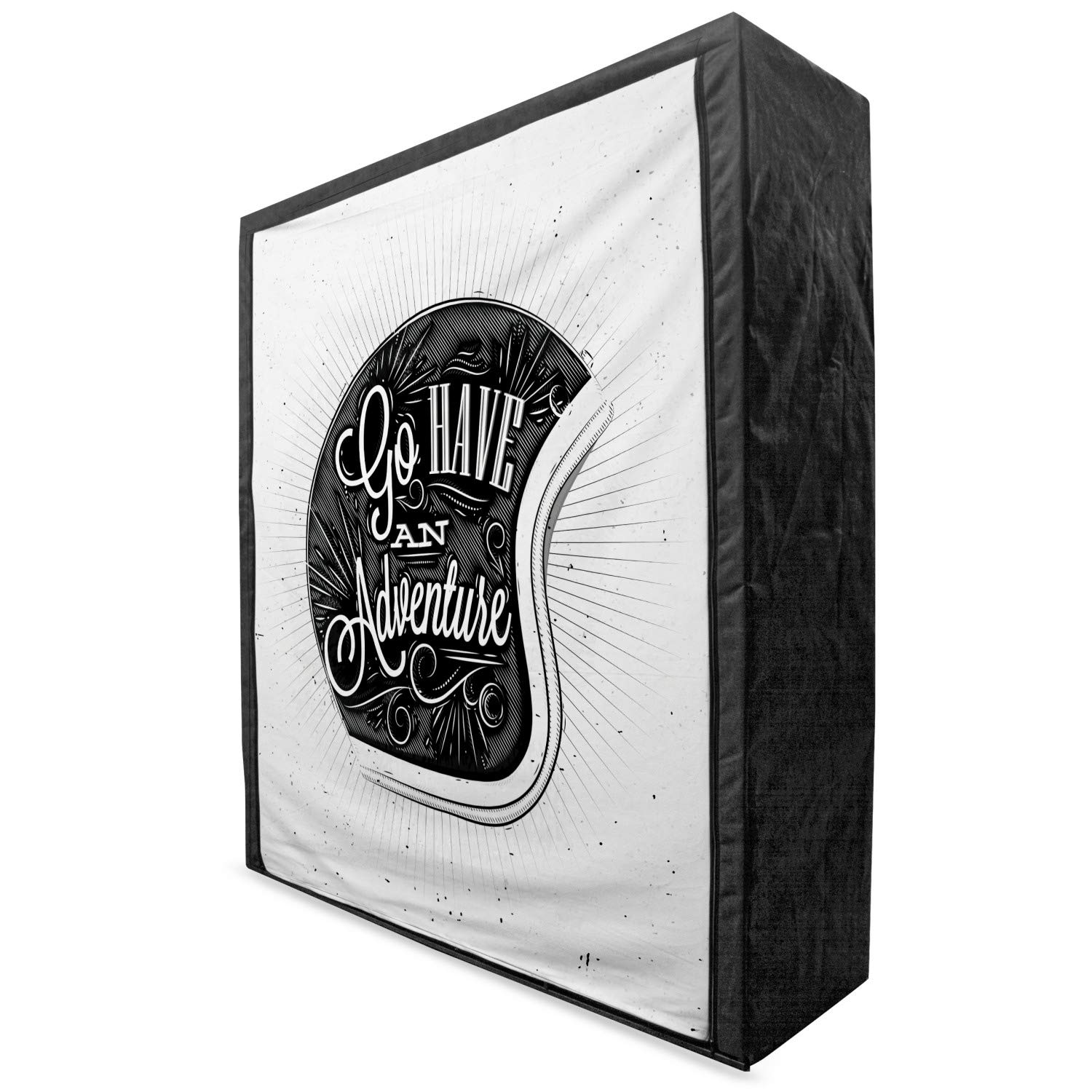 Ambesonne Vintage Portable Fabric Wardrobe - Motorcycle Adventure Design with Ornate Lines, 59 Inch Grey Clothing Organizer with Shelves | Perfect for Bedroom Storage, Closet Organization & Small Space Living