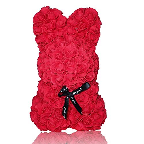 Unique Rose Bear & Rose Teddy Bear in Gift Box - Perfect Birthday Gift for Women, Mom, Wife, Anniversary, Valentine's Day, Fully Assembled & Ready to Gift
