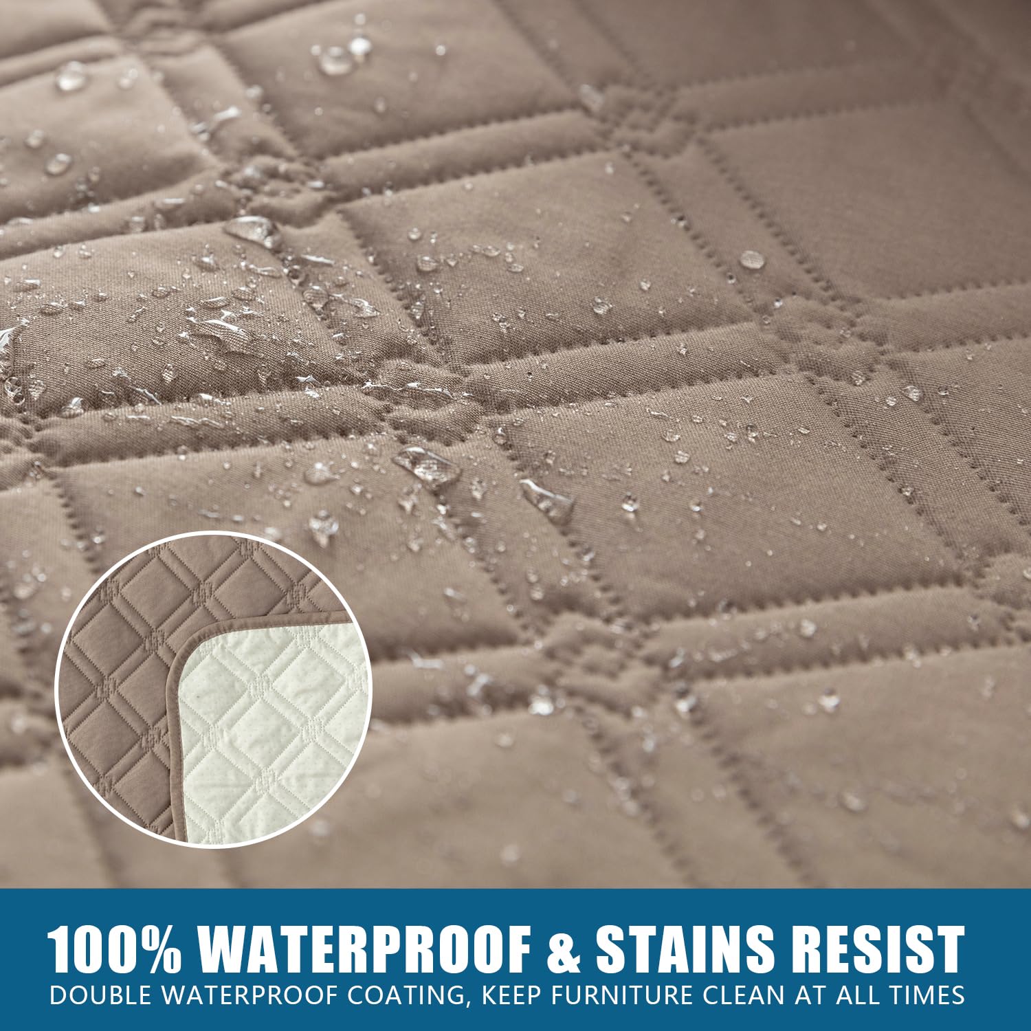 100% Waterproof Recliner Chair Cover - Non Slip Furniture Protector with Storage Pocket | Washable, Pet & Kid Friendly Sofa Protector (Taupe, 23
