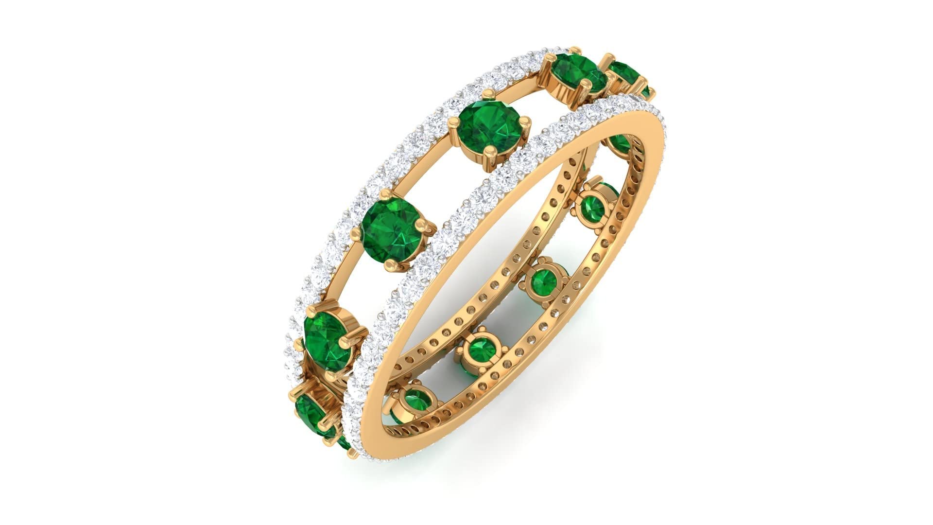 1.25 CT Natural Emerald & Moissanite Band Ring for Women - 14K Solid Gold Wedding Ring, Anniversary Gift, Stackable Ring for Everyday Elegance