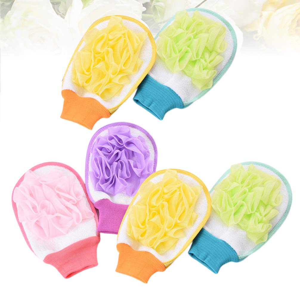 6-Pack Exfoliating Body Scrub Mitts - Loofah Sponge Pouf for Dead Skin Removal & Spa Bath | Shower Scrubber for Smooth Skin (Random Colors) - Perfect for Home Spa, Gift Sets & Daily Skincare Routine