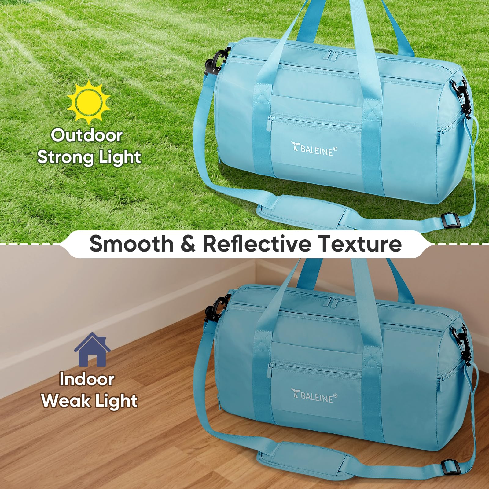 BALEINE Waterproof Gym Duffel Bag for Women & Men - Lightweight Sports Duffle with Shoe Compartment & Wet Pocket - Perfect for Gym, Travel & Weekend Getaways (Azure Blue) | Ideal for Workouts, Yoga, Swimming & Overnight Trips