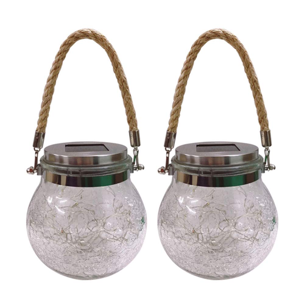 Uonlytech Solar Powered Hanging Lights - 2 Pack Multi-Color Cracked Glass Globe Lanterns for Outdoor Garden, Yard & Patio | Weather-Resistant Solar Lights for Decorative Landscape Lighting & Pathway Illumination