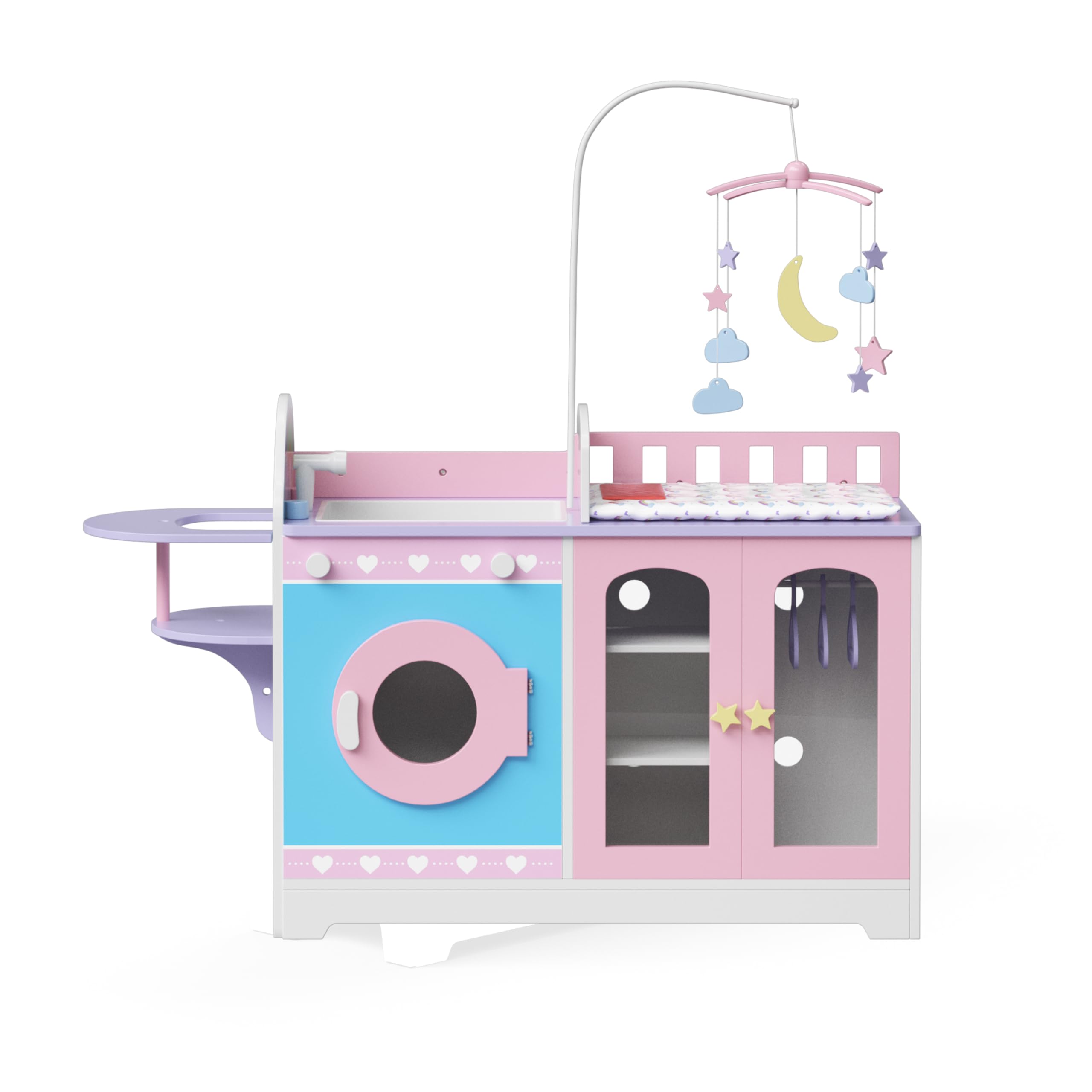 Teamson Kids Olivia's Classic 6-in-1 Baby Doll Changing Station with Storage | Pretend Play Doll Furniture for Toddlers & Kids | Pink & Purple Nursery Playset | Perfect for Imaginative Play, Role-Playing & Gift Giving