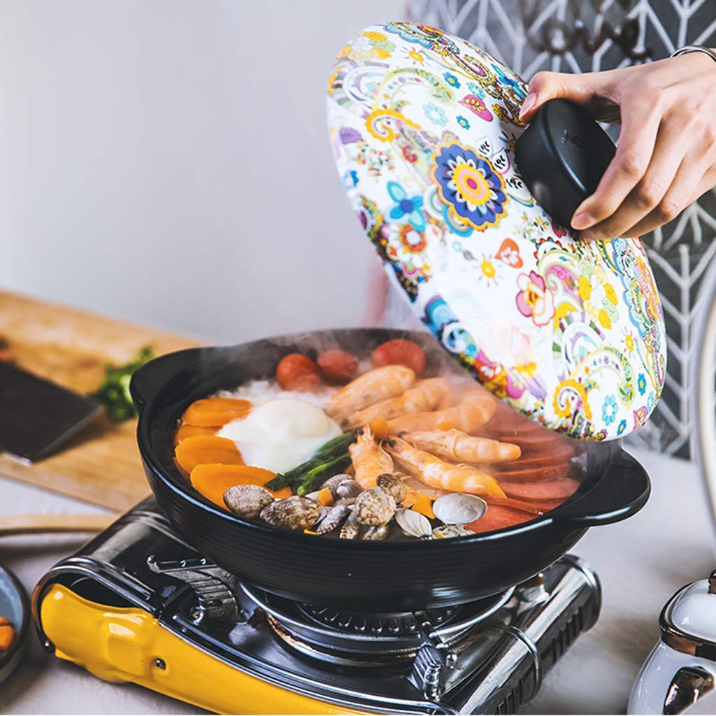 LSR Large Ceramic Casserole with Lid - Moroccan Tagine Stew Pot, Non-Stick Low Stockpot for Cooking, Exotic Saucepan with Handle, Stone Earth Frying Pan for Steam Simmering - Perfect for Moroccan Dishes, Stews & Slow Cooking (13x5inch, 33x12.6cm)