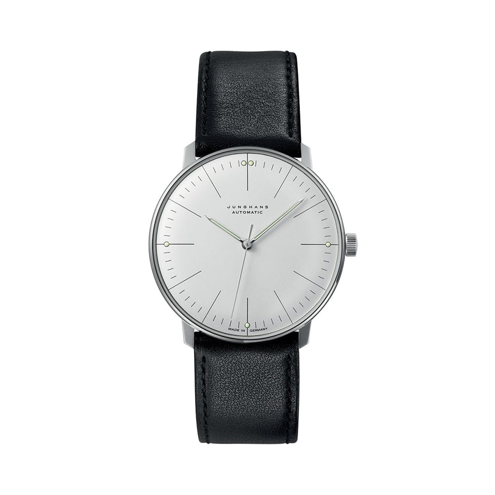 Max Bill Automatic Watch 38mm Sapphire Crystal Silver Dial Leather Strap - Perfect for Business, Casual & Formal Occasions