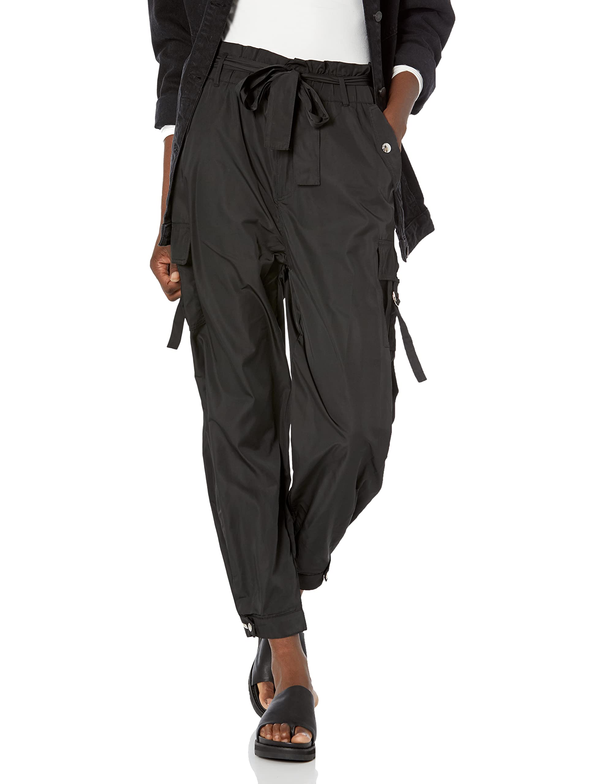BLANKNYC Women's High Waisted Nylon Paper Bag Pants - Trendy Casual Wide Leg Trousers for Work, Travel & Everyday Wear
