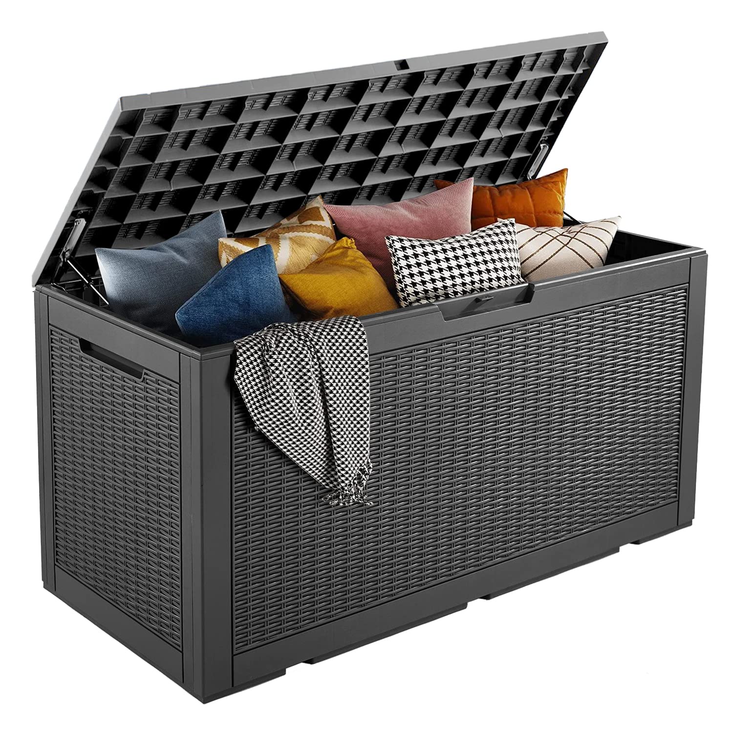 PayLessHere 100 Gallon Waterproof Deck Storage Box - Outdoor Garden, Pool & Patio Furniture with Lockable Lid - Perfect for Storing Cushions, Pool Toys & Gardening Tools