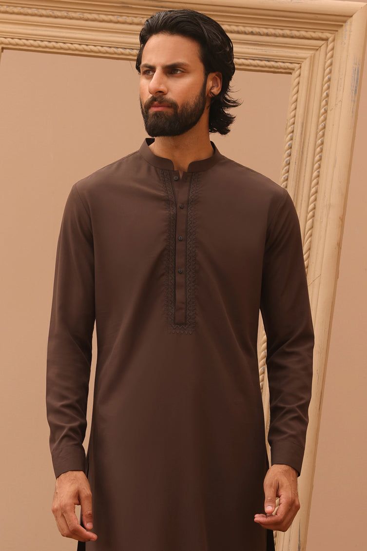 Stylish Blended Brown Kurta Trouser by J. Junaid Jamshed - Perfect for Eid, Weddings & Casual Wear