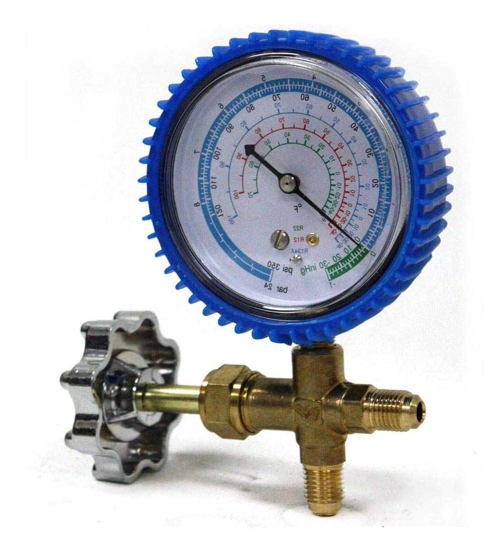 R134a R12 R22 Single Manifold Gauge Set for AC Refrigerant Charging - 4-Way HVAC Testing Kit for Auto & Home Air Conditioner Maintenance & Repair