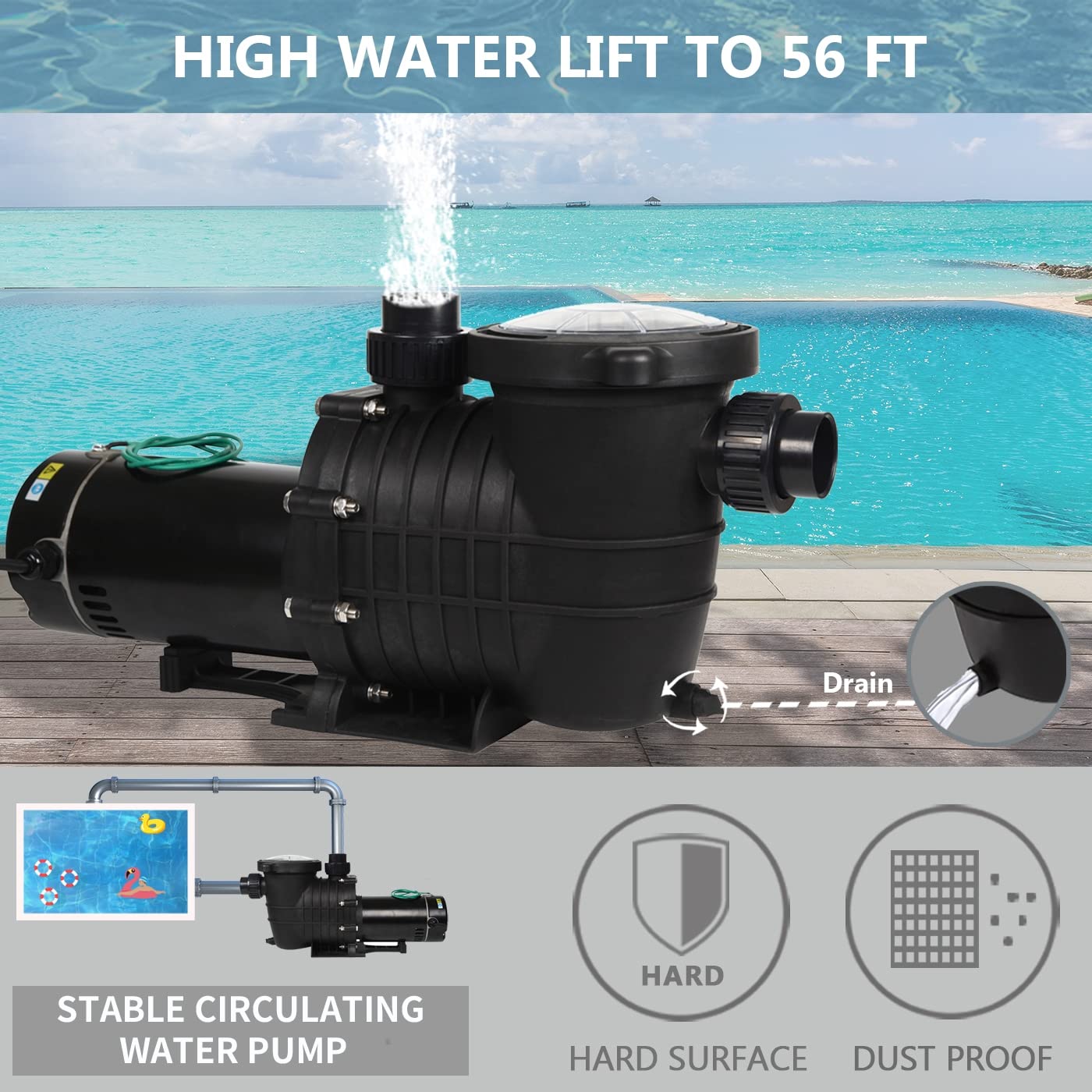 2.0HP 114GPM Swimming Pool Pump - 110V/220V Dual Voltage In-Ground & Above Ground Pool Water Pump with Strainer Basket - Perfect for Backyard, Residential & Commercial Pool Maintenance