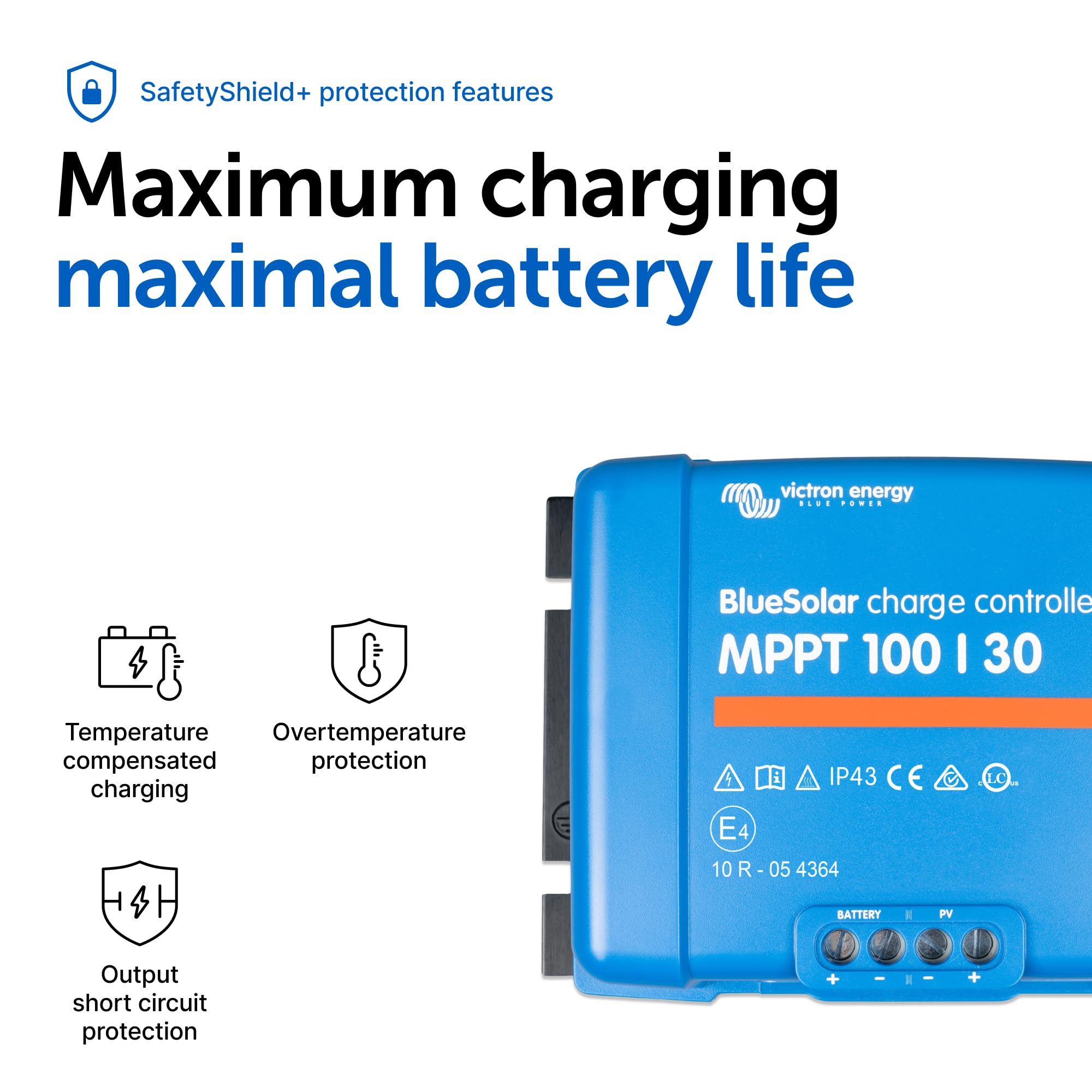 Victron Energy BlueSolar MPPT 100V 30A Solar Charge Controller for 12V/24V Solar Panels - High Efficiency Battery Charging for RVs, Boats & Off-Grid Power Systems