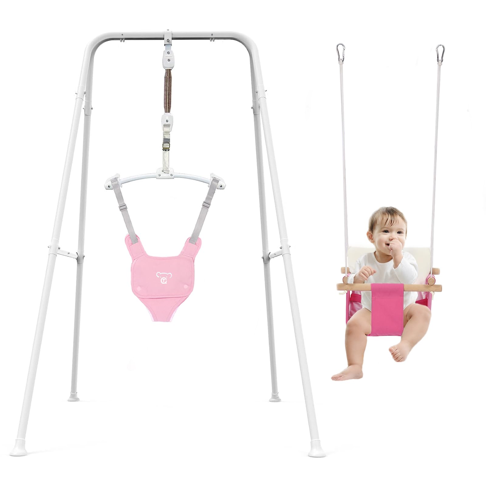 2-in-1 Baby Jumper & Swing Set - Indoor/Outdoor Toddler Bouncer (Pink) for Playtime Fun