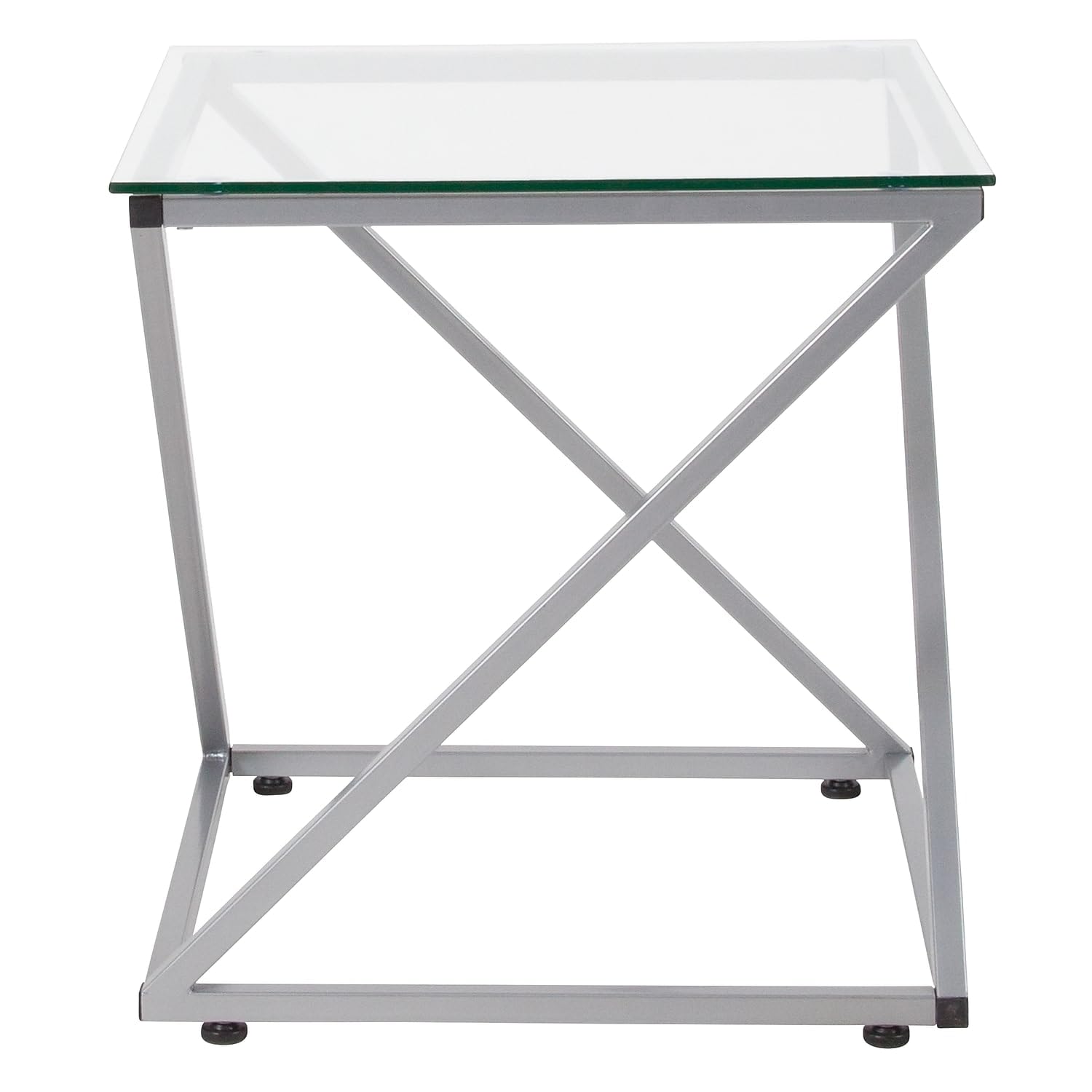 Flash Furniture Park Avenue Collection Glass End Table with Contemporary Steel Design - Clear/Silver - Modern Living Room & Office Accent Table