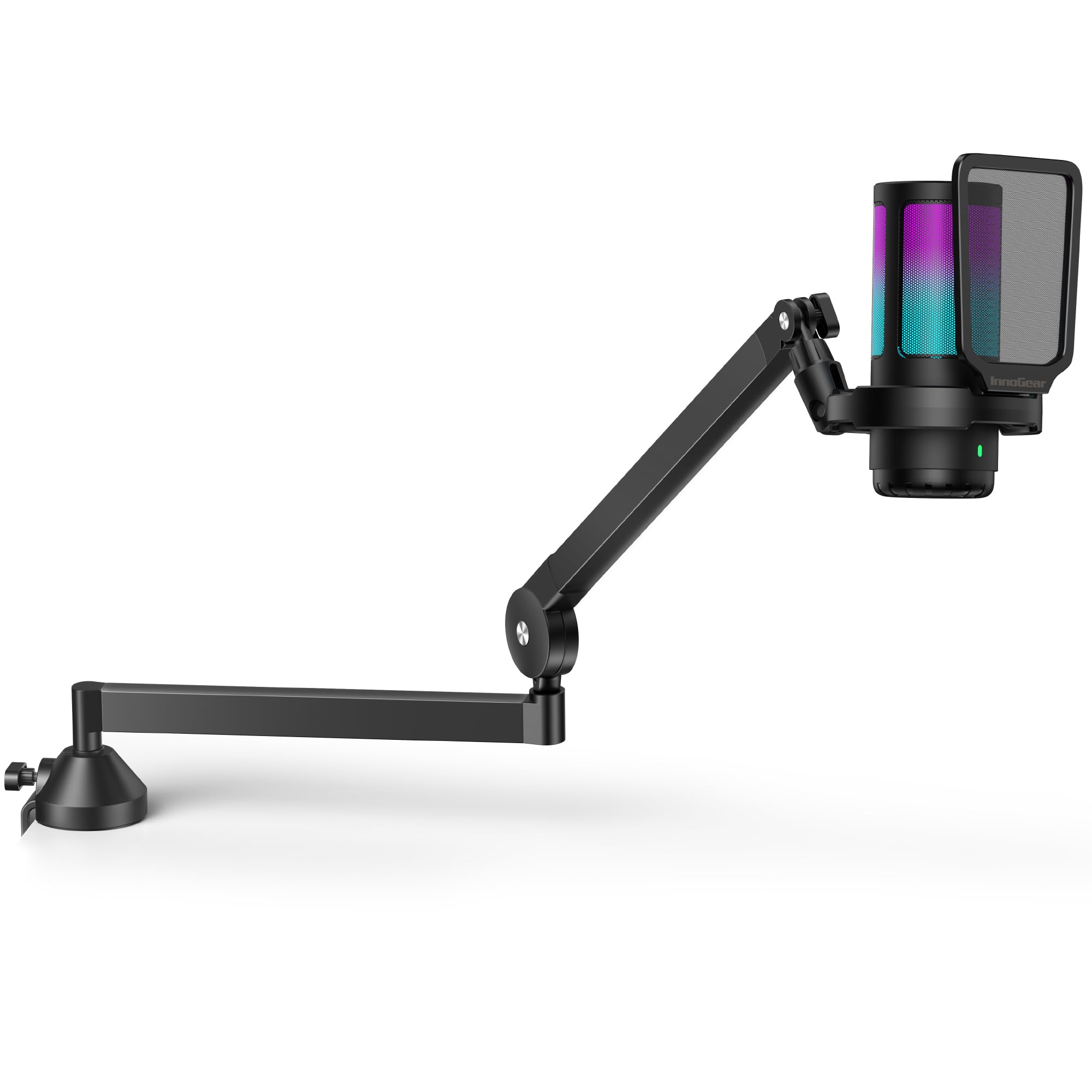 InnoGear USB Gaming Microphone with Boom Arm - Noise Cancelling Condenser Mic & RGB Mute Button for PC, PS4, PS5 - Perfect for Streaming, Podcasting, YouTube, Discord & Vocal Recording (Black) - Ideal for Home Studios, Gaming Setups & Professional Voiceovers
