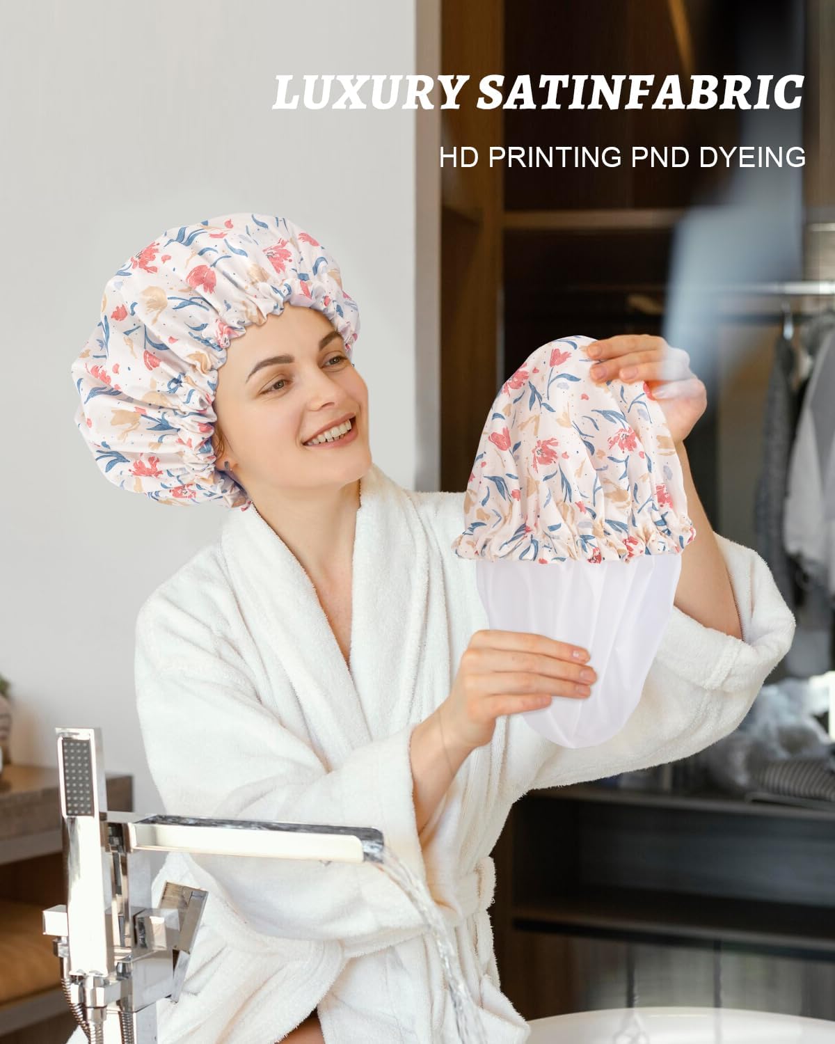 Aquior Double Layer Waterproof Shower Cap for Women & Men - Reusable Large Bath Shower Cap with EVA Lining for All Hair Lengths - Soft & Comfortable for Swimming, Spa, Hair Care & Daily Use
