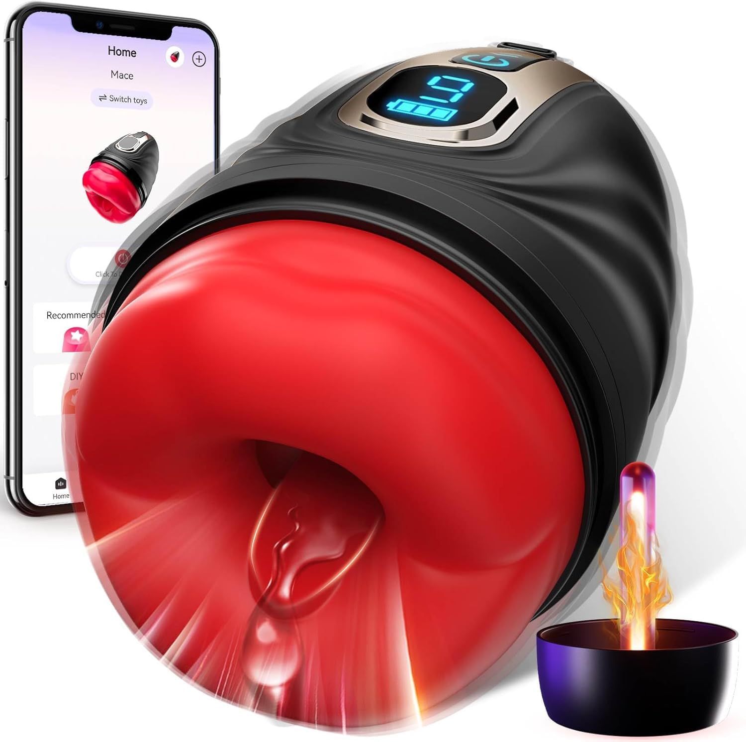 SYDOWARDAL 2-in-1 App Controlled Male Masturbator with Heating & Vibration - Realistic Mouth Design Penis Trainer, LCD Display, Pocket Pussy Stroker for Solo Pleasure & Couples Play - Perfect Adult Sex Toy for Discreet Home Use or Travel