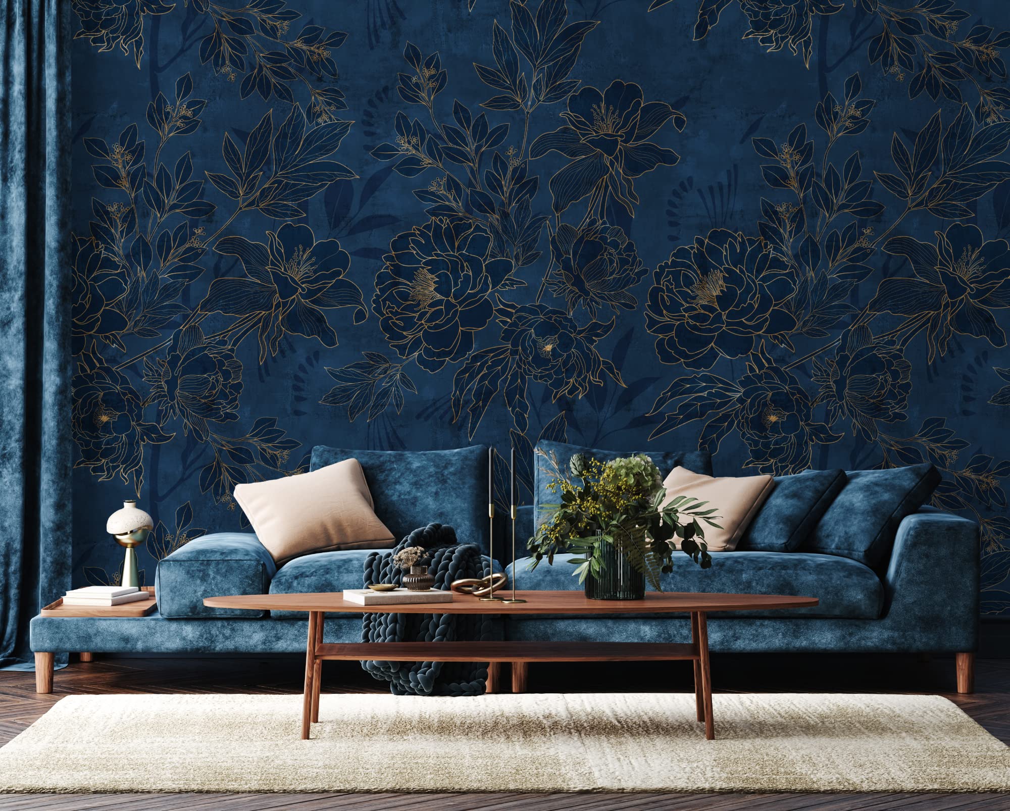 Vintage Floral Peony Wallpaper - Hand-Drawn Botanical Art Wall Mural for Living Room & Bedroom Decor (Style 1) - Perfect for Home Interior Design, Nursery, and Office Spaces