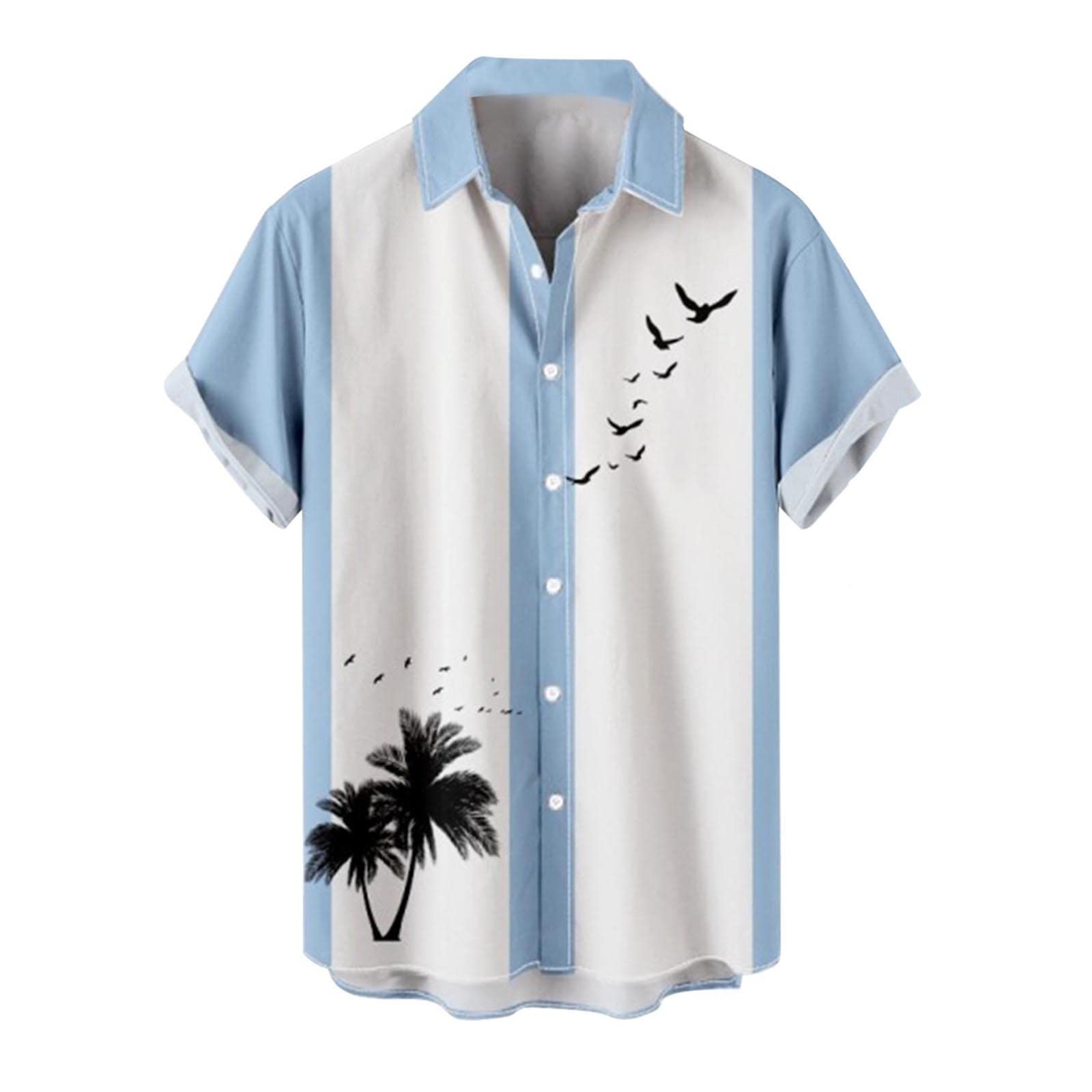 Men's Short Sleeve Hawaiian Shirt - Coconut Tree Print Casual Button Down Shirt for Summer, Beach & Bowling | Aloha Style Regular Fit Shirt for Vacation, Luau Parties & Tropical Outings