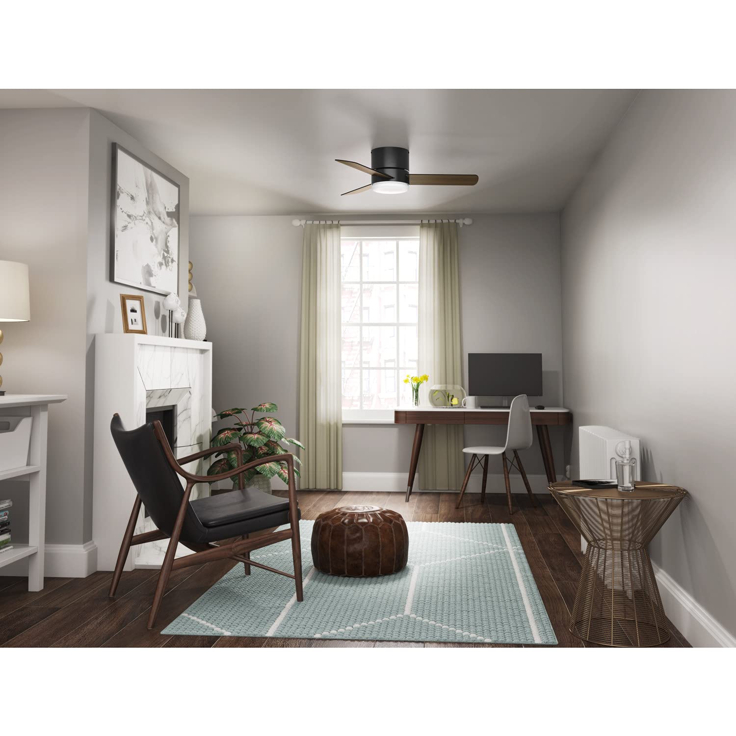 Hunter 59453 44-inch Minimus Ceiling Fan with Light Kit - Matte Black Finish - Modern Low Profile Flush Mount Design - Perfect for Bedrooms, Living Rooms & Small Spaces