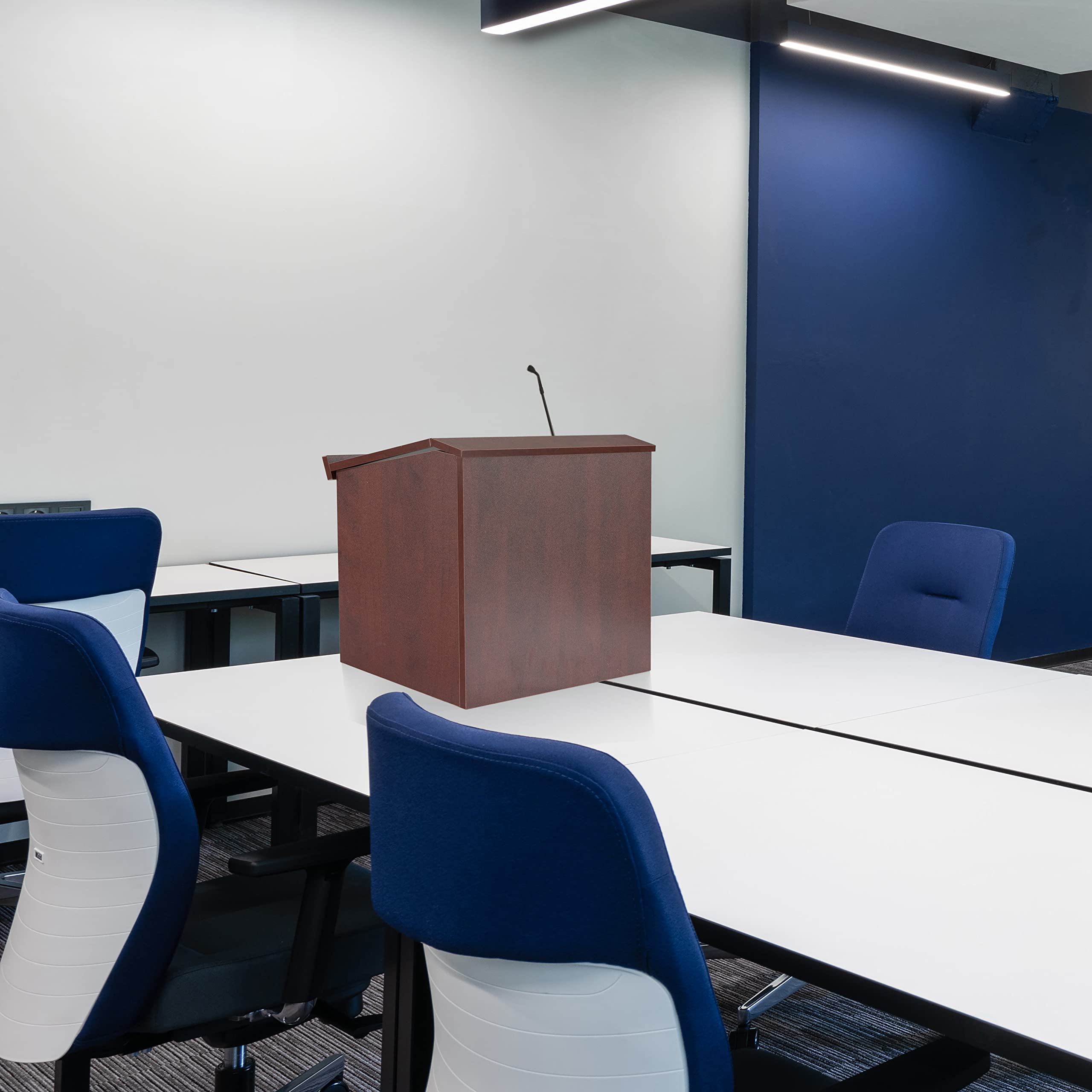 Basicwise Foldable Tabletop Portable Podium Stand - Lightweight & Adjustable for Church Sermons, School Presentations, Office Meetings & Home Use - Cherry Wood Finish - Perfect for Lecterns, Public Speaking & Event Hosting