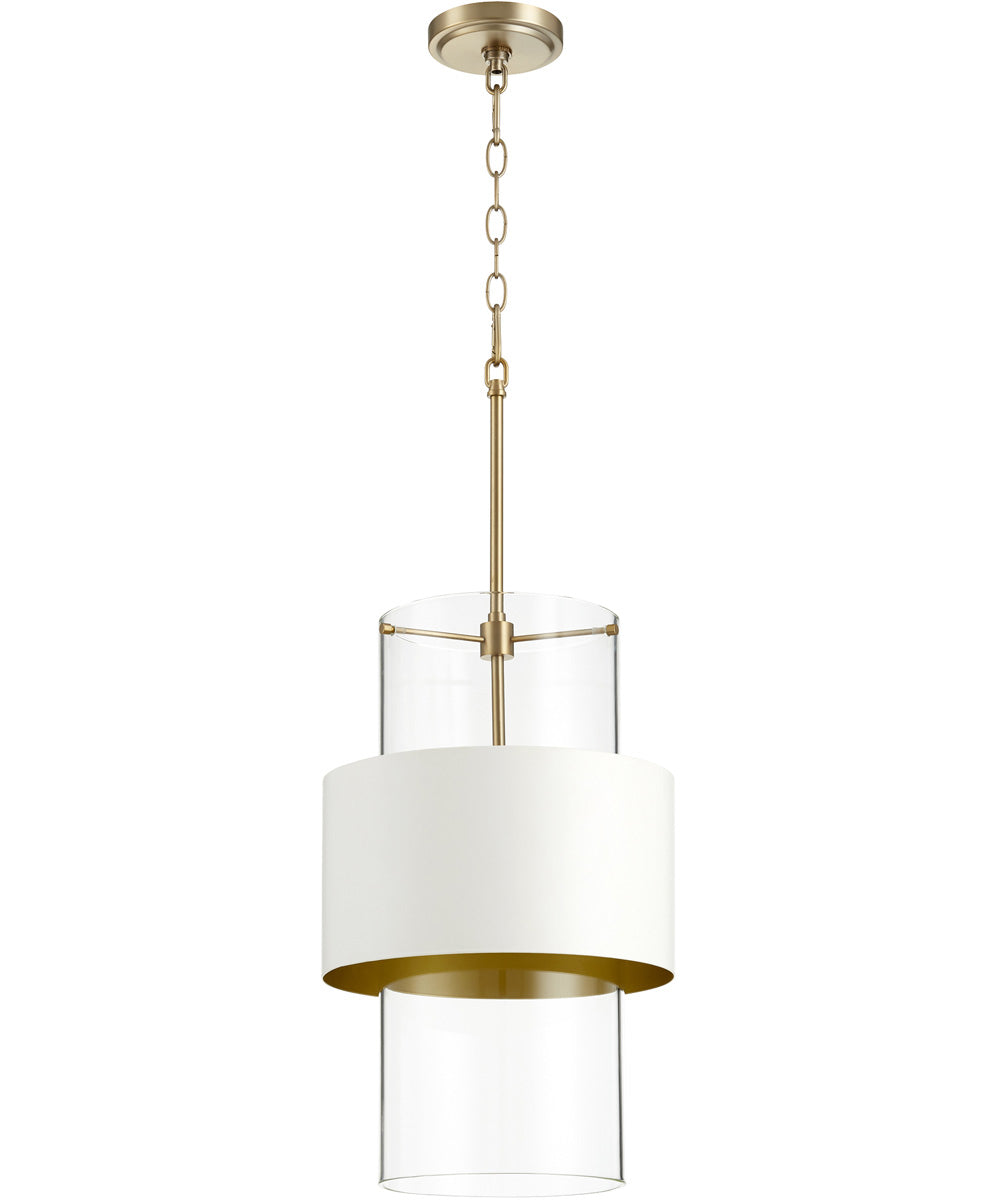 12W Single Light Pendant Lamp in Aged Brass with Studio White Shade - Perfect for Kitchen Island, Dining Room, or Entryway Lighting