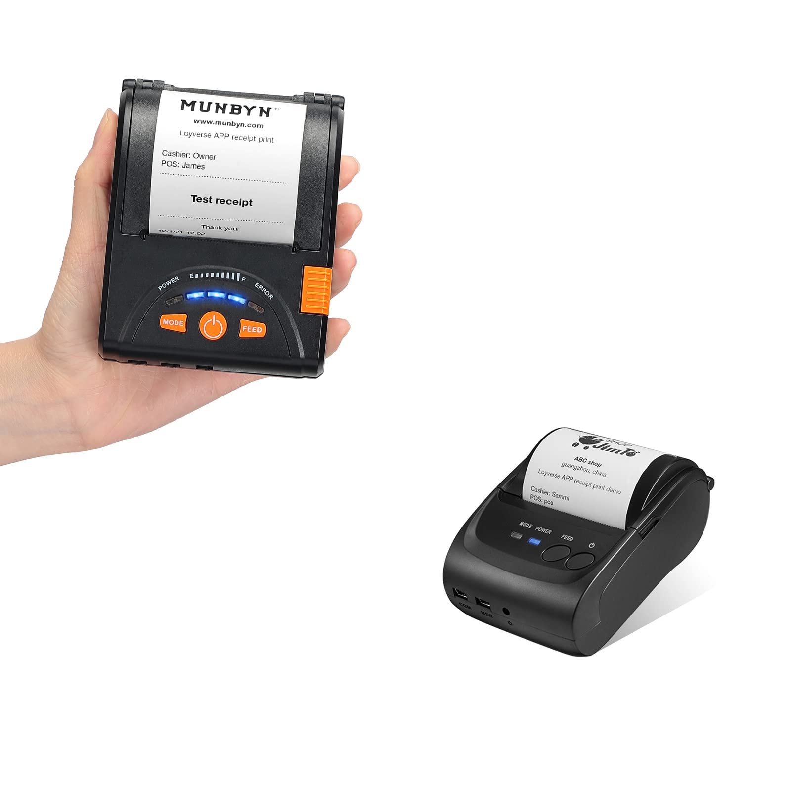 MUNBYN 58mm Bluetooth Thermal Receipt Printer - Wireless POS Printer for Android, Mini Mobile Printer for Retail, Restaurant & Small Business Receipts