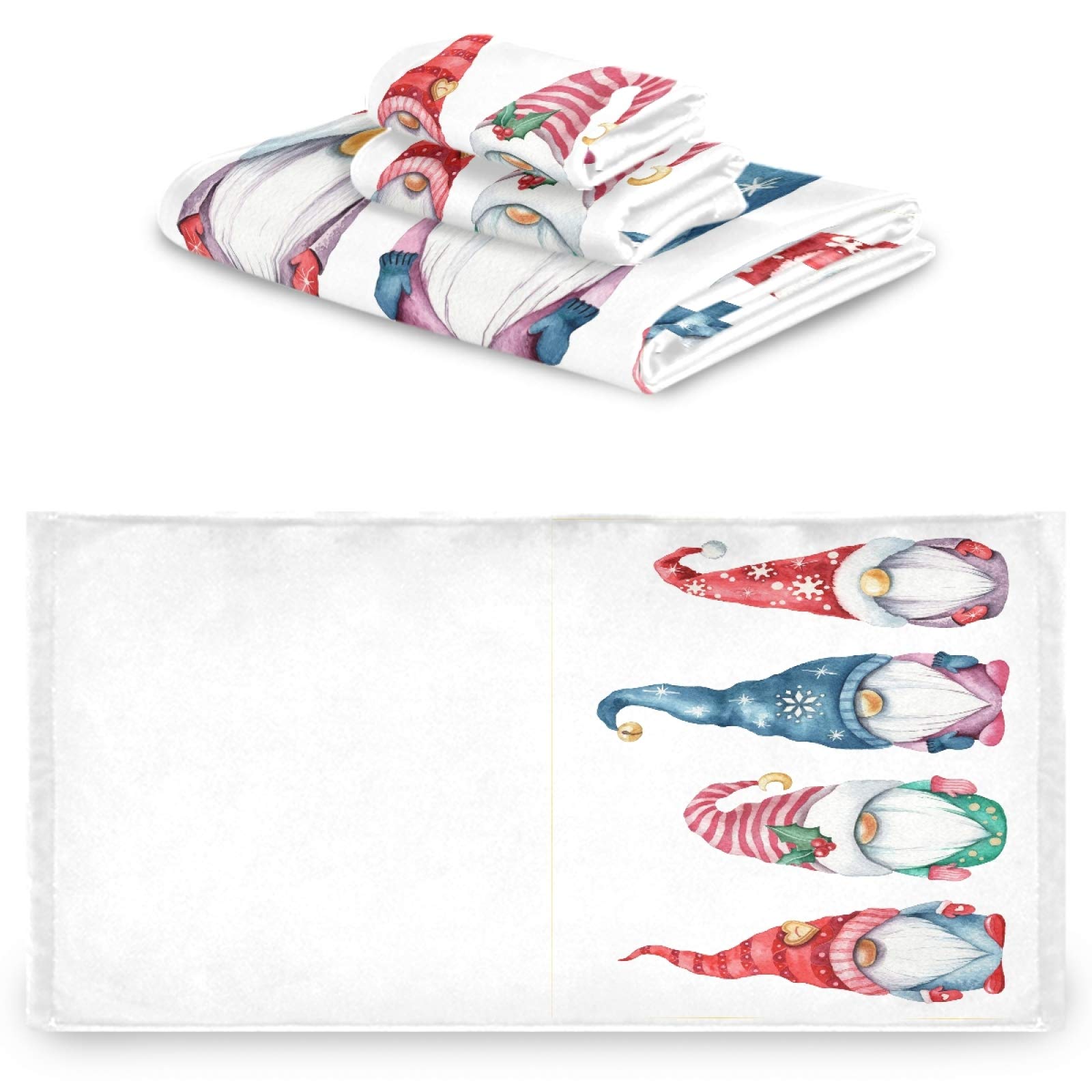 Cute Christmas Gnomes Soft Luxury Bath Towel Set - 3-Piece Decorative Towels (1 Bath, 1 Hand, 1 Washcloth) for Bathroom, Hotel, Gym, Spa & Kitchen - Perfect for Holiday Decor & Cozy Home Use