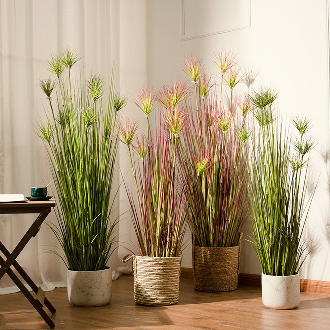 150cm Purple Artificial Potted Papyrus Plant - Realistic Fake Indoor Tree for Home & Office Decoration - Perfect for Living Room, Bedroom, and Office Spaces