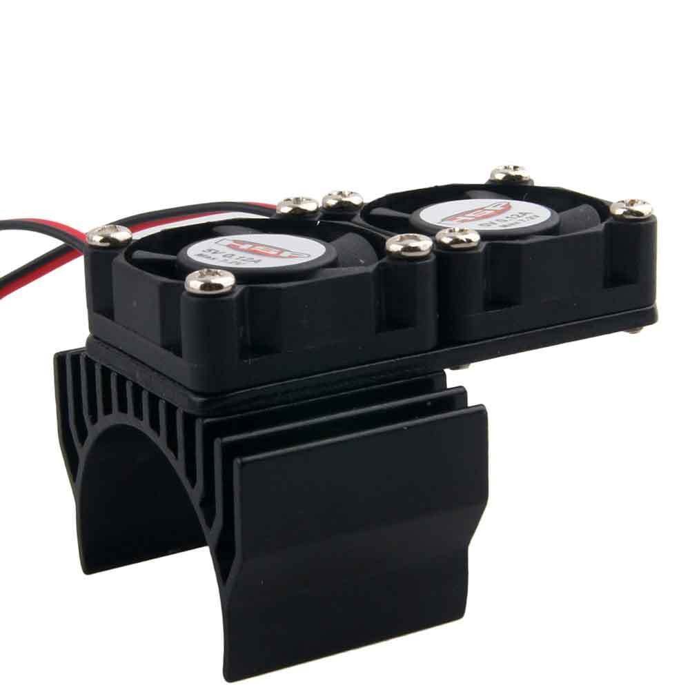 High Performance RC Black Aluminum Heat Sink with Dual 5V Cooling Fans for HSP 540 (3650) Motor - Perfect for RC Cars, Trucks, and Off-Road Vehicles