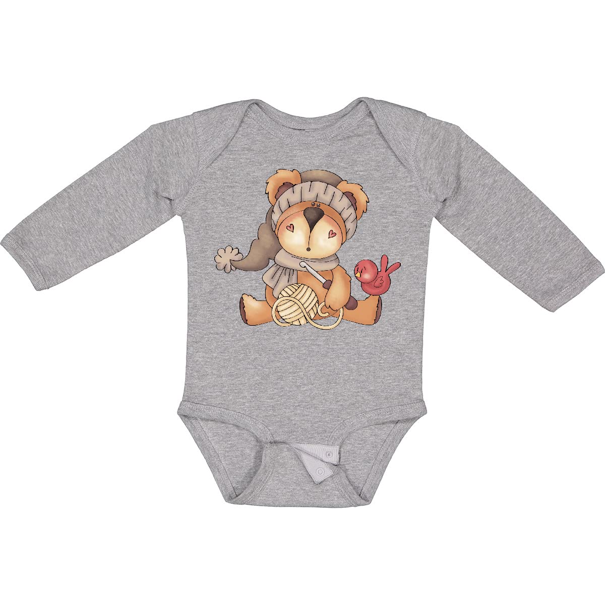 Inktastic Winter Crochet Bear Long Sleeve Baby Bodysuit - Cozy Outfit for Newborns, Infants & Toddlers | Perfect for Holiday Photos, Christmas Gifts & Winter Family Outings