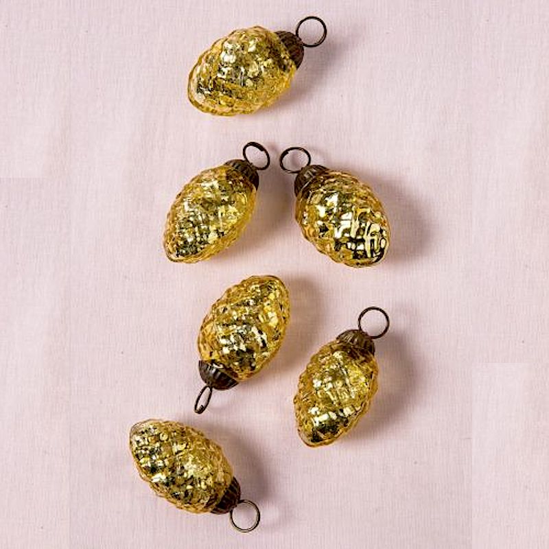 6 Pack Gold Willow Mercury Glass Pine Cone Ornaments - Elegant Christmas Tree Decorations for Holiday Home Decor, Party & Gift Giving