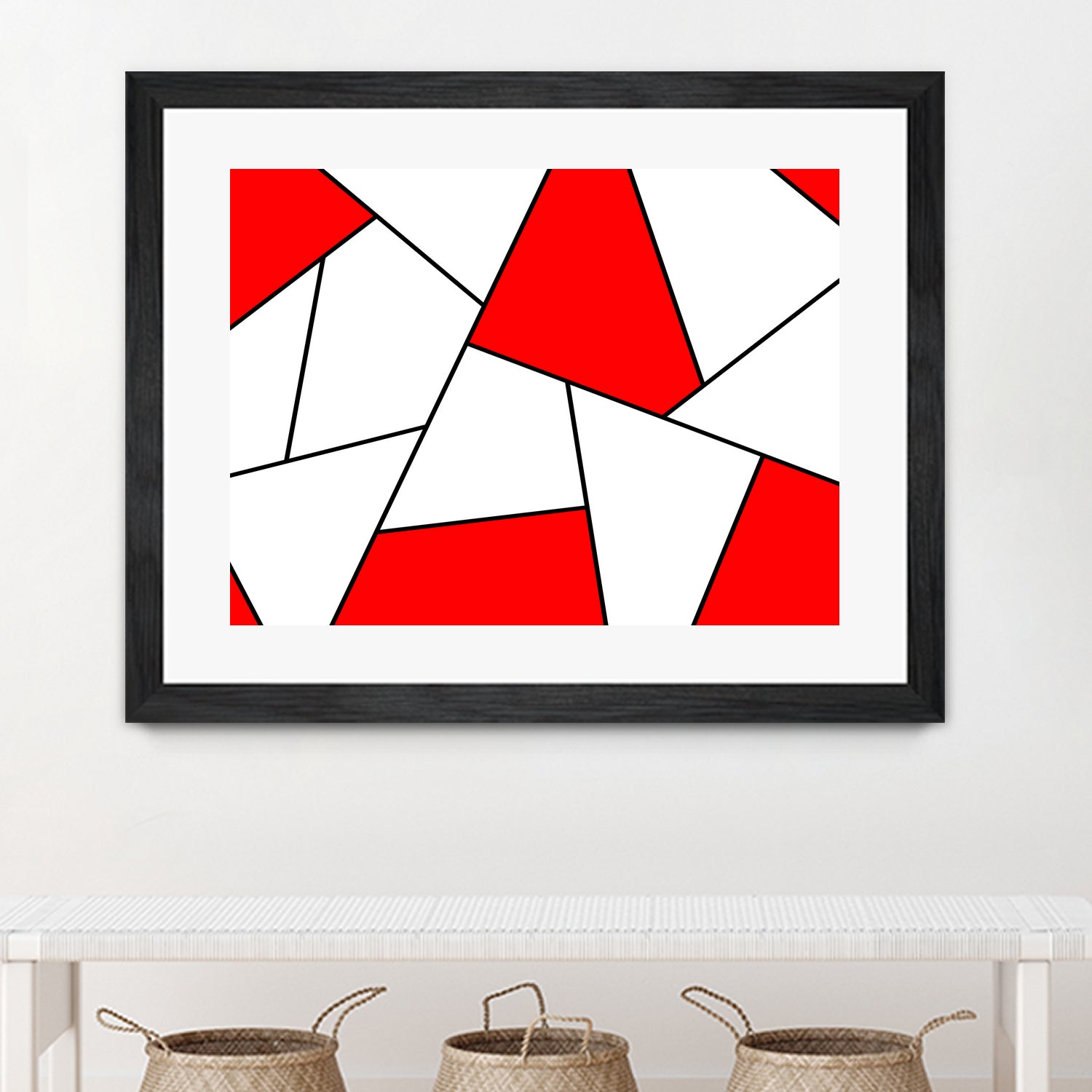 Abstract Geometric Pattern Red, Black & White Wall Art - Modern Canvas Print for Living Room, Bedroom & Office Decor
