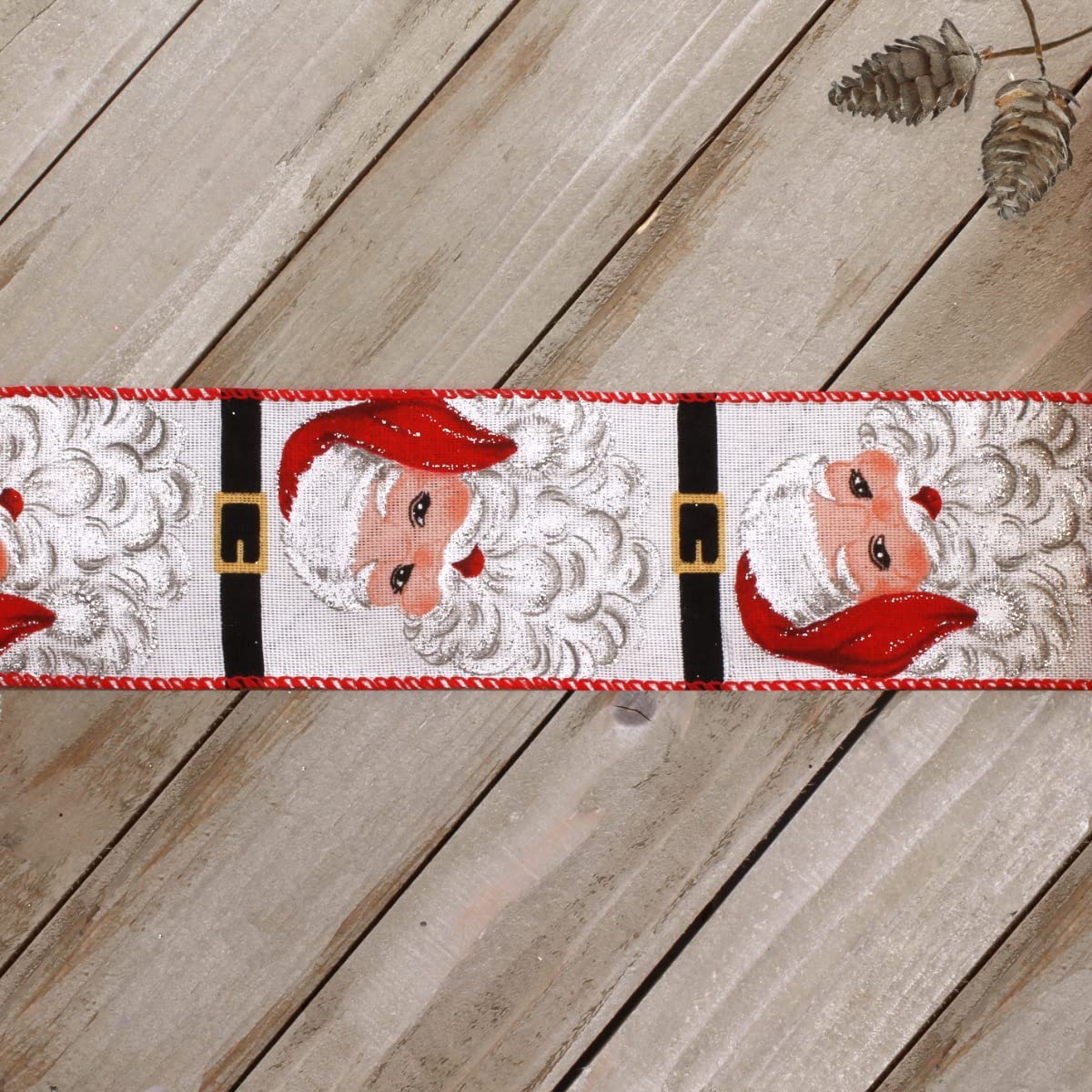 Jolly Santa Wired Ribbon 2.5 Inch by 10 Yards - Christmas Holiday Decorations for Gift Wrapping, Tree Trimming and Festive Home Decor