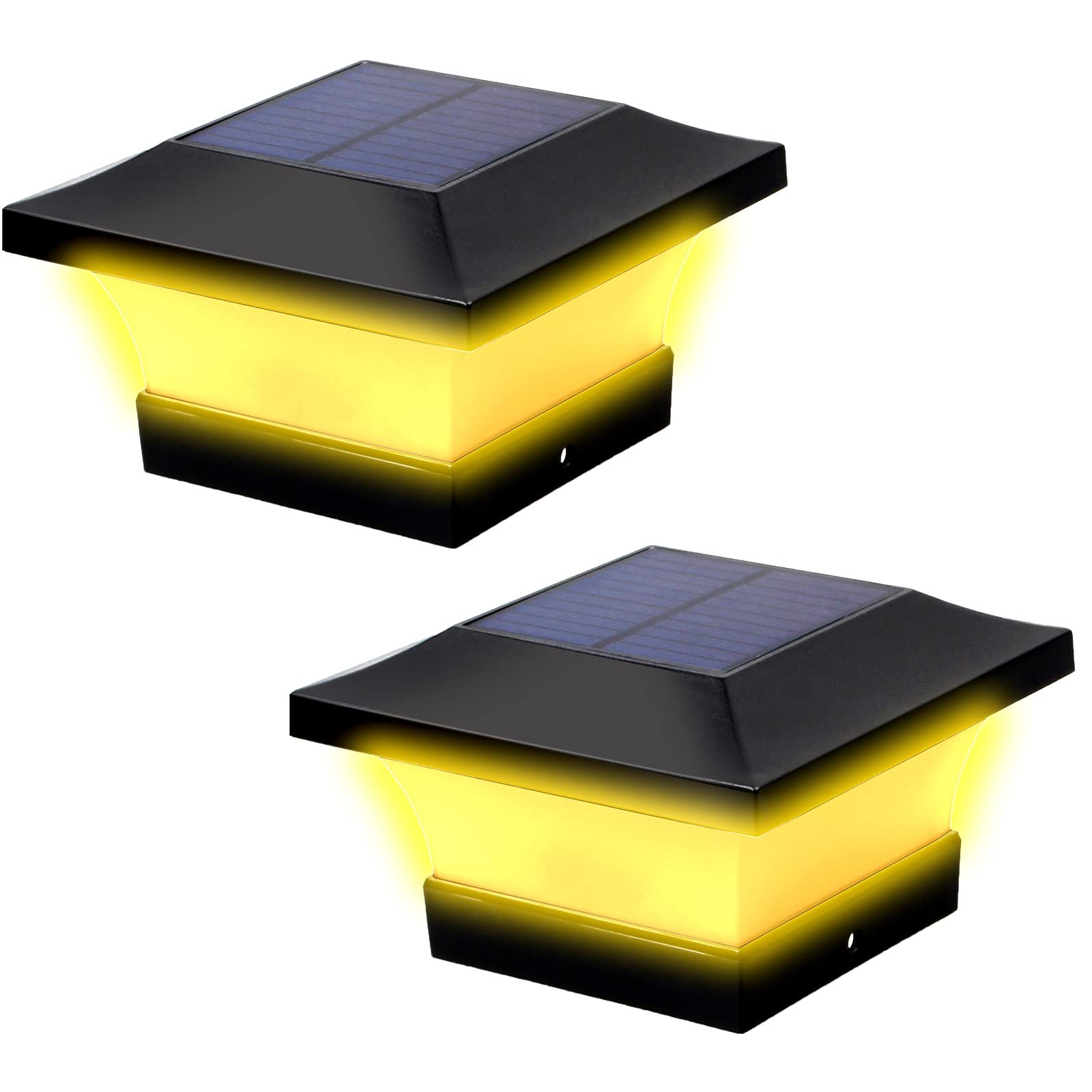 T-SUN 2 Pack Solar Post Cap Lights Outdoor - LED Fence Post Lights for 4x4 5x5 6x6 Wooden Posts - Waterproof Solar Deck Lights for Patio, Garden, Pathway & Backyard Decoration (Warm White) - Perfect for Evening Outdoor Ambiance & Safety Lighting