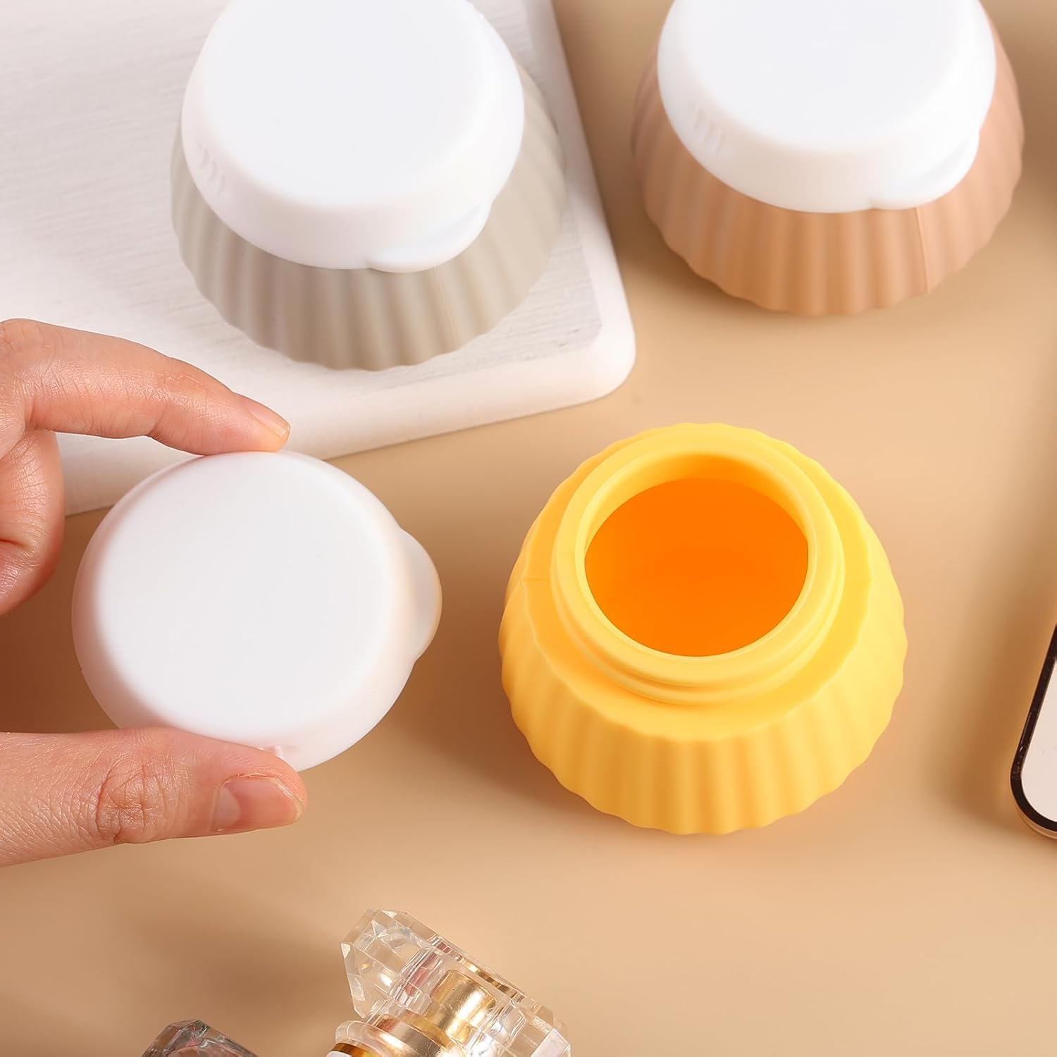 Lyrovo 40ml Travel Size Containers - BPA Free Leak-Proof Cream Jars for Toiletries Kit | Portable Cosmetic Organizer with Secure Lid for Face, Hand & Body Creams (Yellow) - Perfect for Air Travel, Gym Bag & Vacation Essentials