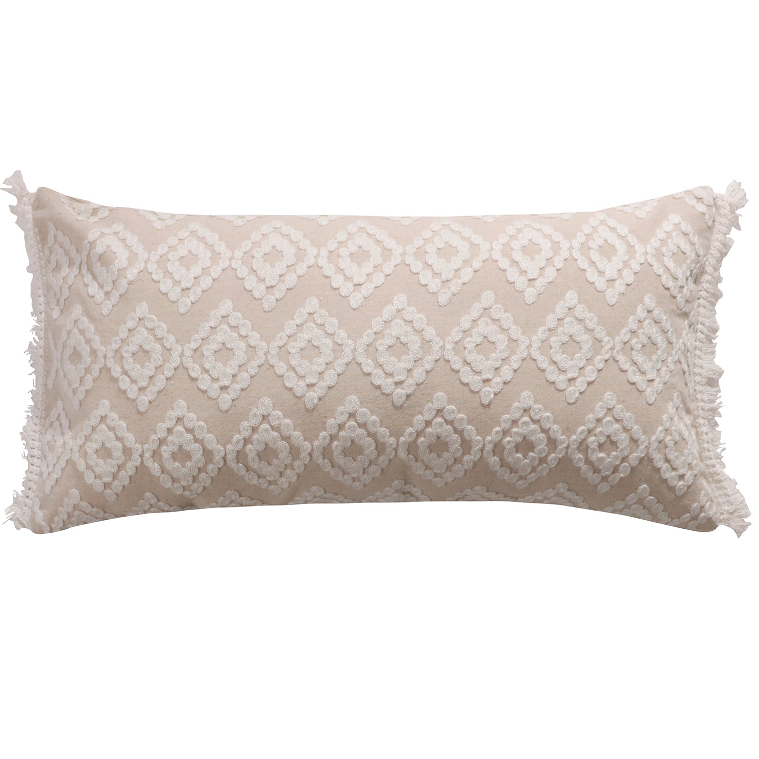 Addie Cream Diamond Fringe Throw Pillow Cover - Elegant Home Decor for Sofa, Bed & Living Room - Soft & Stylish Cushion for Cozy Comfort