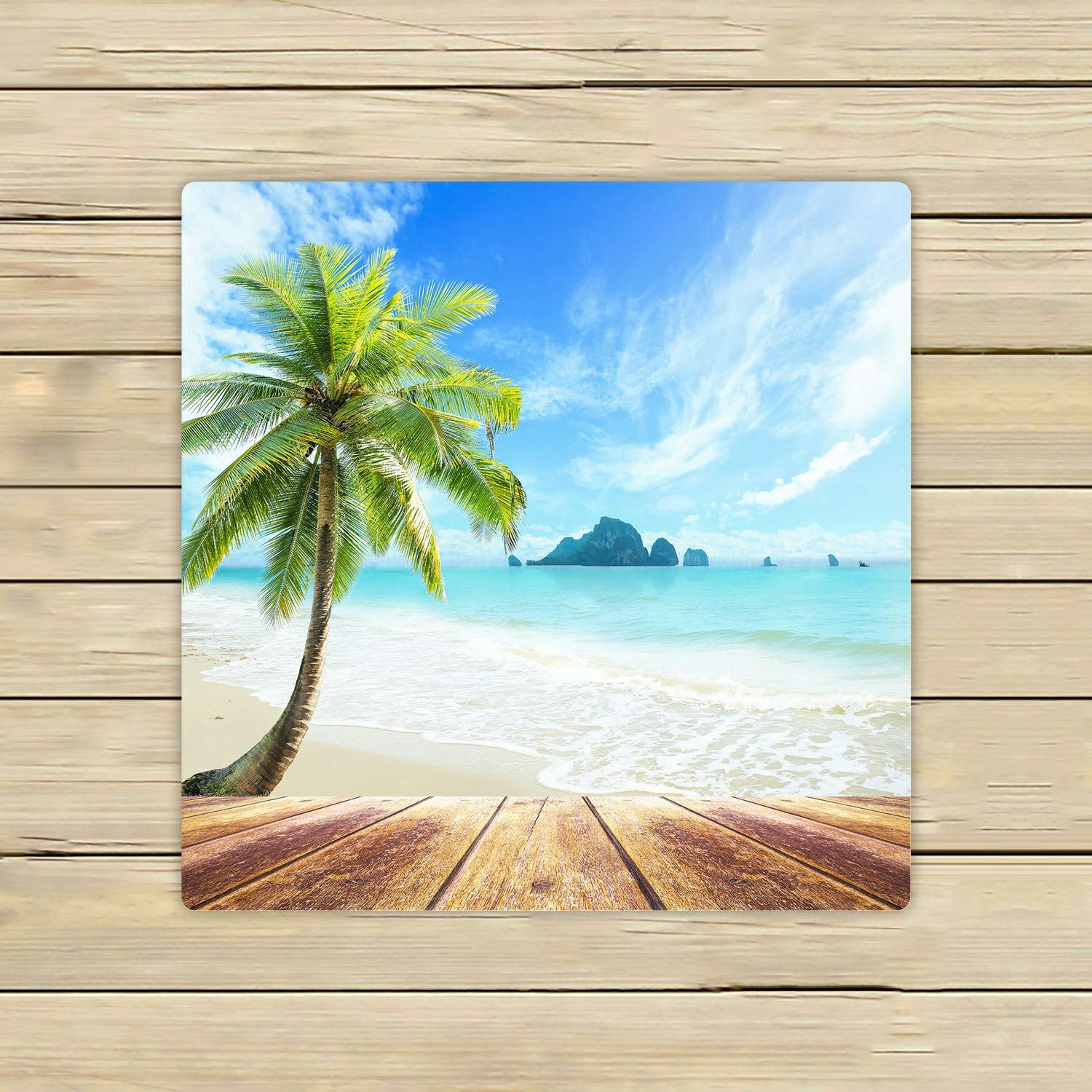 ECZJNT 13x13 Inch Wooden Floor Coconut Palm Tree Beach Bath Towel - Soft Shower Towel for Home, Outdoor, Travel - Perfect for Beach Trips, Poolside Lounging & Spa Days