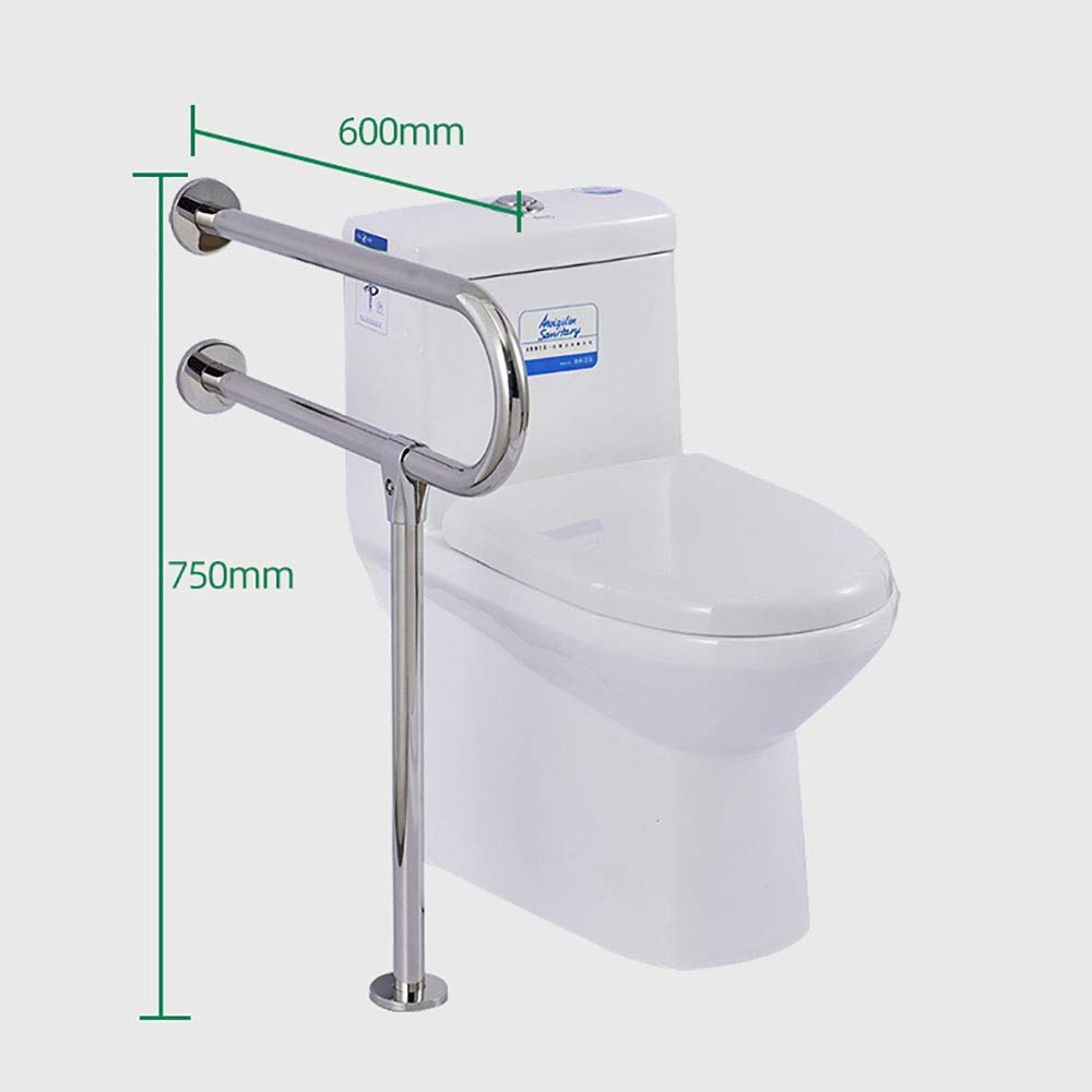 Stainless Steel U-Shaped Shower Grab Bar - Non-Slip Bathroom Safety Handrail for Elderly & Disabled - Brushed Nickel Floor-to-Wall Support (60x75cm) - Ideal for Toilet, Bathtub & Shower Safety Assistance