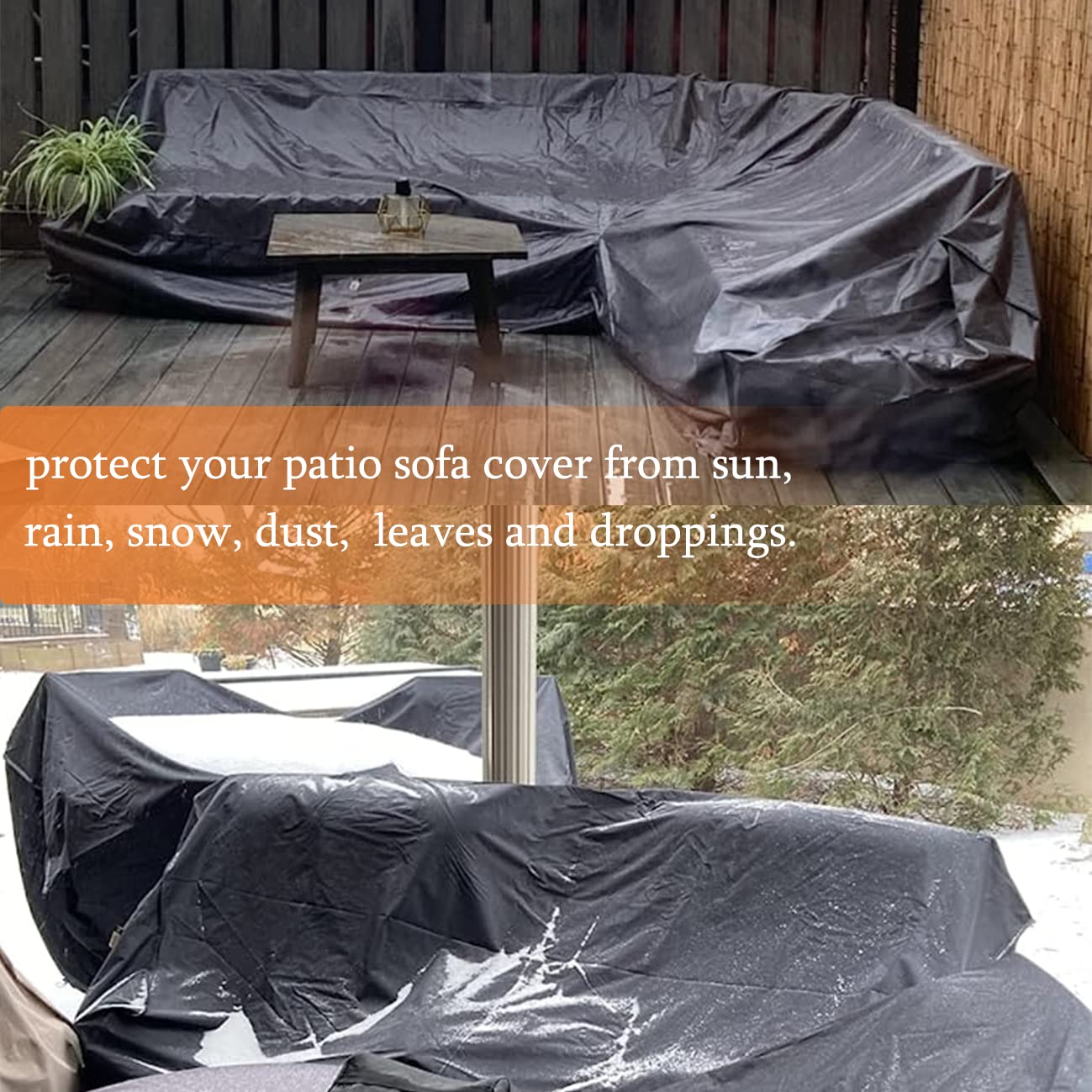 Waterproof 420D Heavy Duty Outdoor Sectional Sofa Cover - V Shape UV Resistant Patio Furniture Protector (106x106 Inch, Black) for Full Protection - Perfect for Backyard, Deck, Garden & All-Weather Use