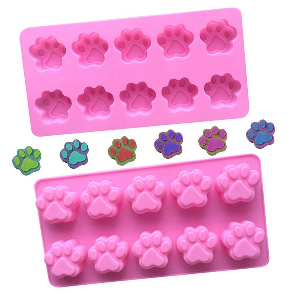 HUOFU 4-Piece Food Grade Silicone Paw Print Mold Set - Reusable Pet Paw Ice Candy Chocolate Baking Molds for Dogs & Cats - Non-Stick Ice Cube, Jelly, Soap & Candle Molds - Perfect for DIY Treats, Party Favors & Holiday Gifts