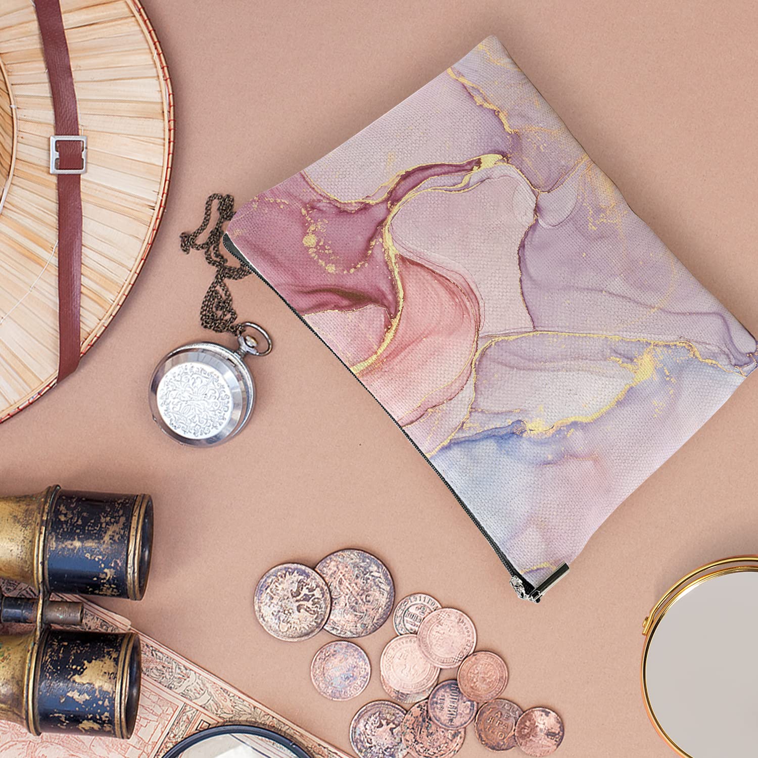 Pink Marble Makeup Travel Bag - 7x10 Inch Cosmetic Pouch for Toiletries & Beauty Essentials
