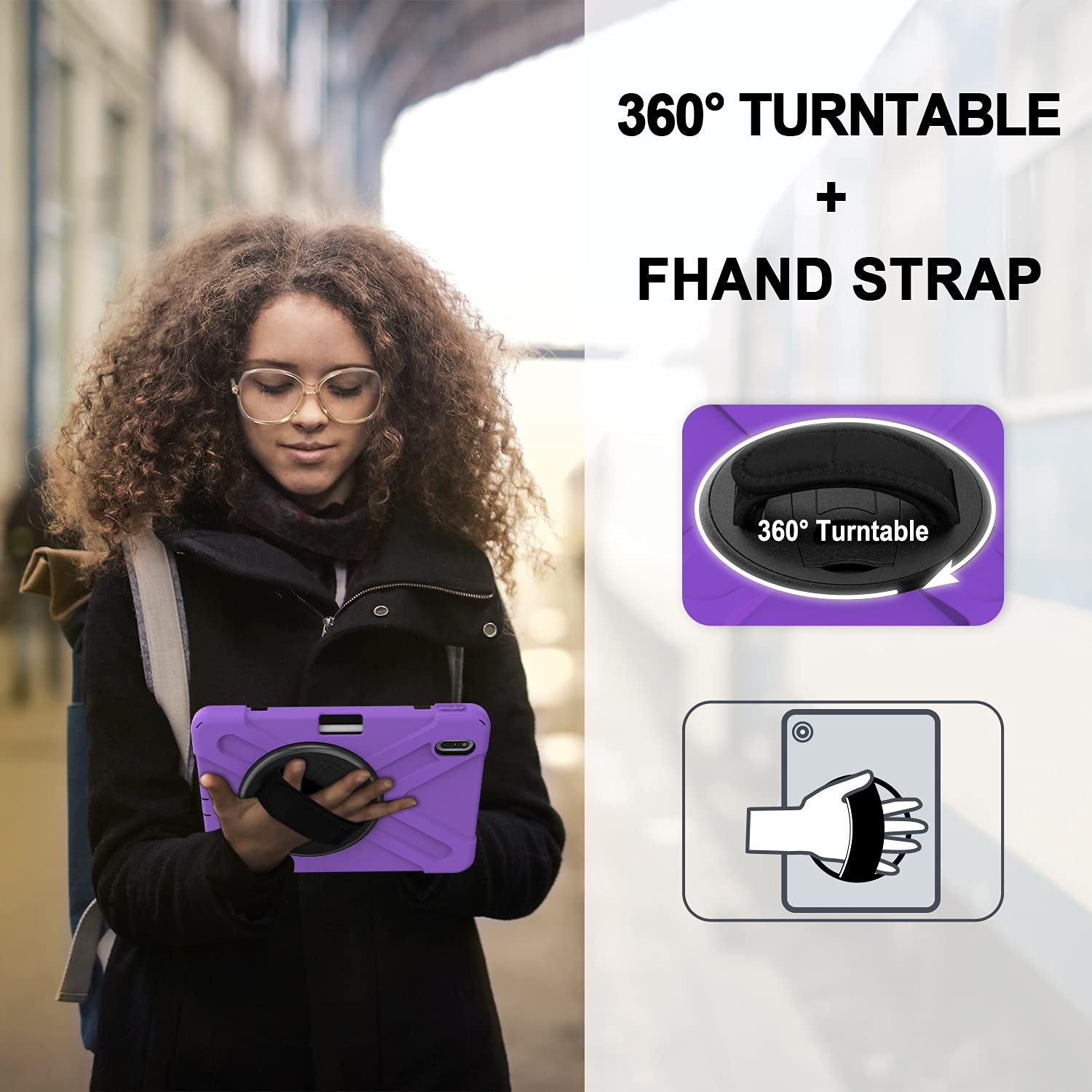Premium Shockproof Kids Tablet Case for Huawei MatePad Pro 10.8/10.8 5G - Rotating Stand with Hand Strap & Shoulder Strap (Purple) - Perfect for School, Travel & Home Use