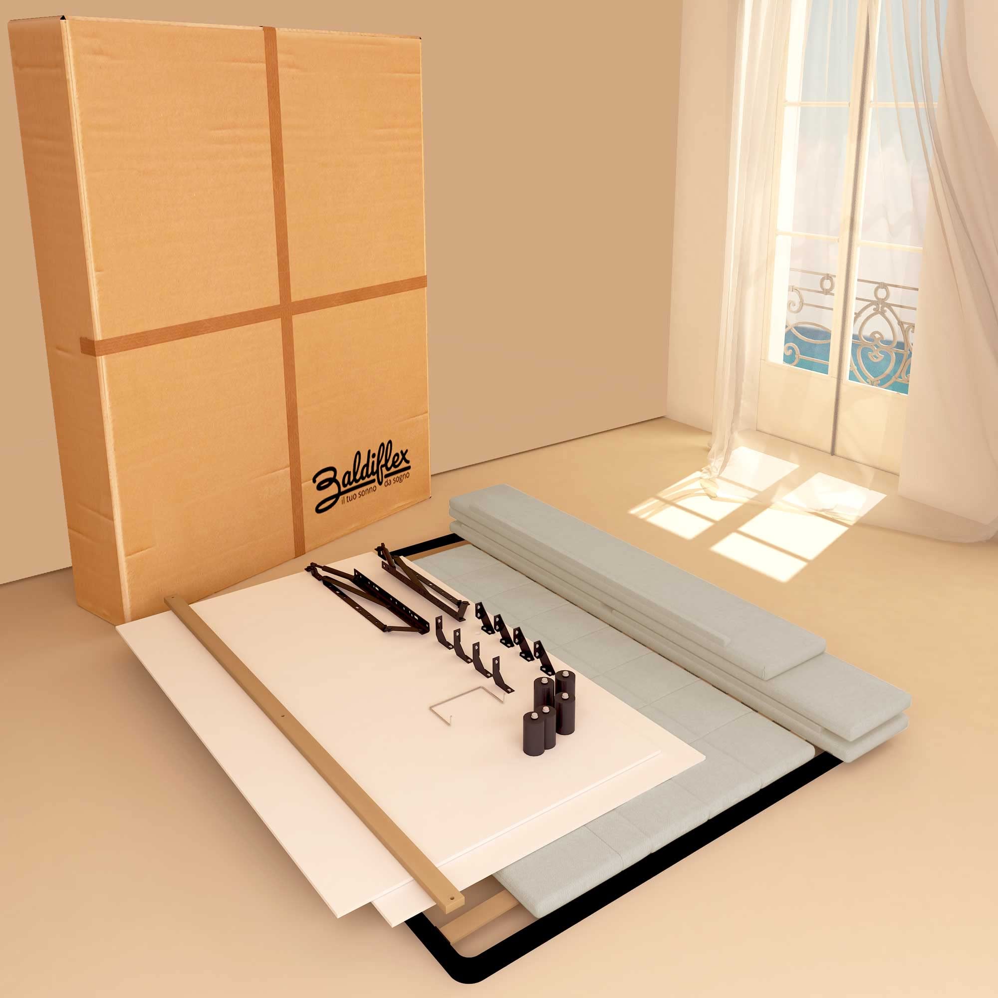 Baldiflex Single Bed with Storage, Synthetic Leather Dublin Model, Slatted Base for Single Mattresses, 160 x 200 cm, Elegant Headboard, Light Beige - Perfect for Small Bedrooms, Guest Rooms & Studio Apartments