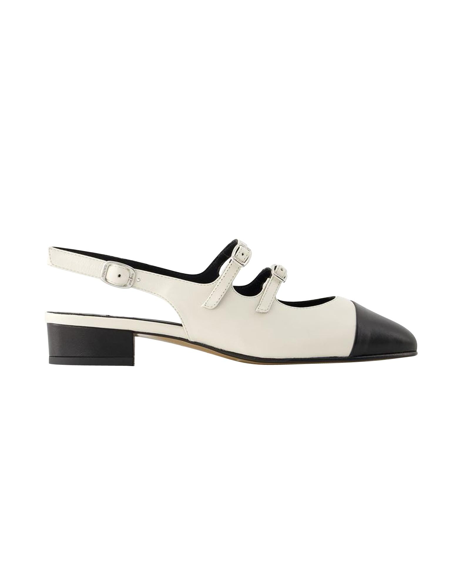 Carel Women's Beige & Black Leather Pumps with 2cm Low Heel - Classic Pointed Toe Dress Shoes for Office, Wedding & Formal Occasions
