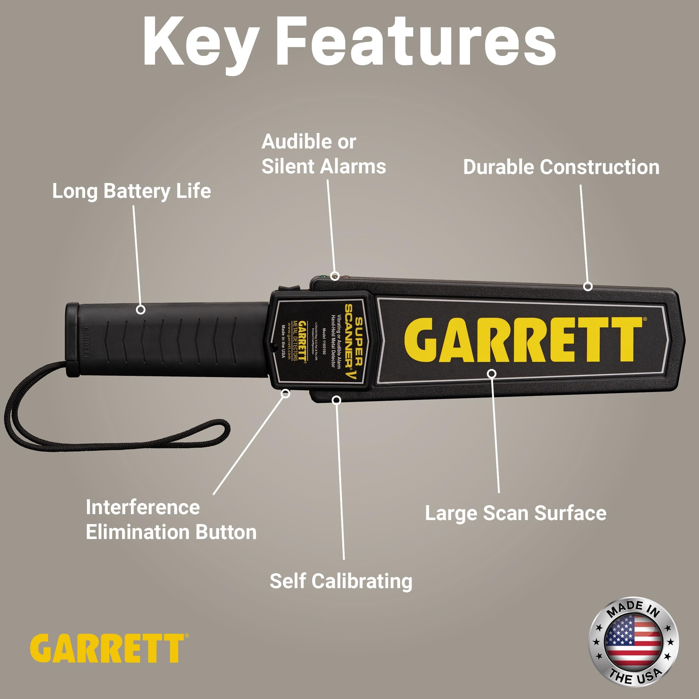 Garrett Super Scanner V Professional Metal Detector for Adults - High Sensitivity Security Wand for All Metals - Made in USA - Perfect for Airports, Events & Security Checks
