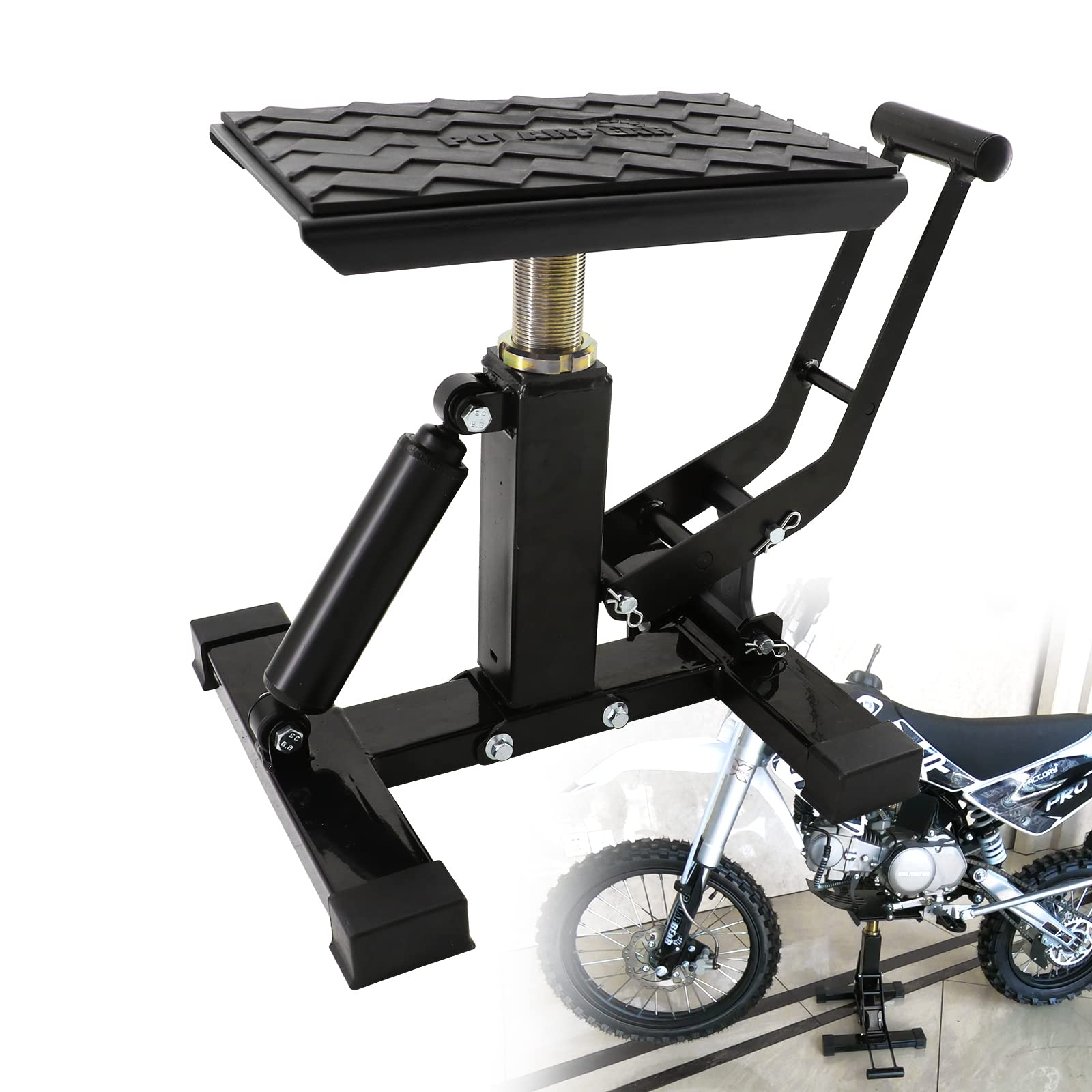 POLARBEAR 1200Lbs Heavy-Duty Motorcycle Repair Stand Lift - Adjustable Jack Stands for Dirt Bike Maintenance - Easy Operation with DIY Stickers (Black) - Perfect for Garage Workshop & Off-Road Bike Repair