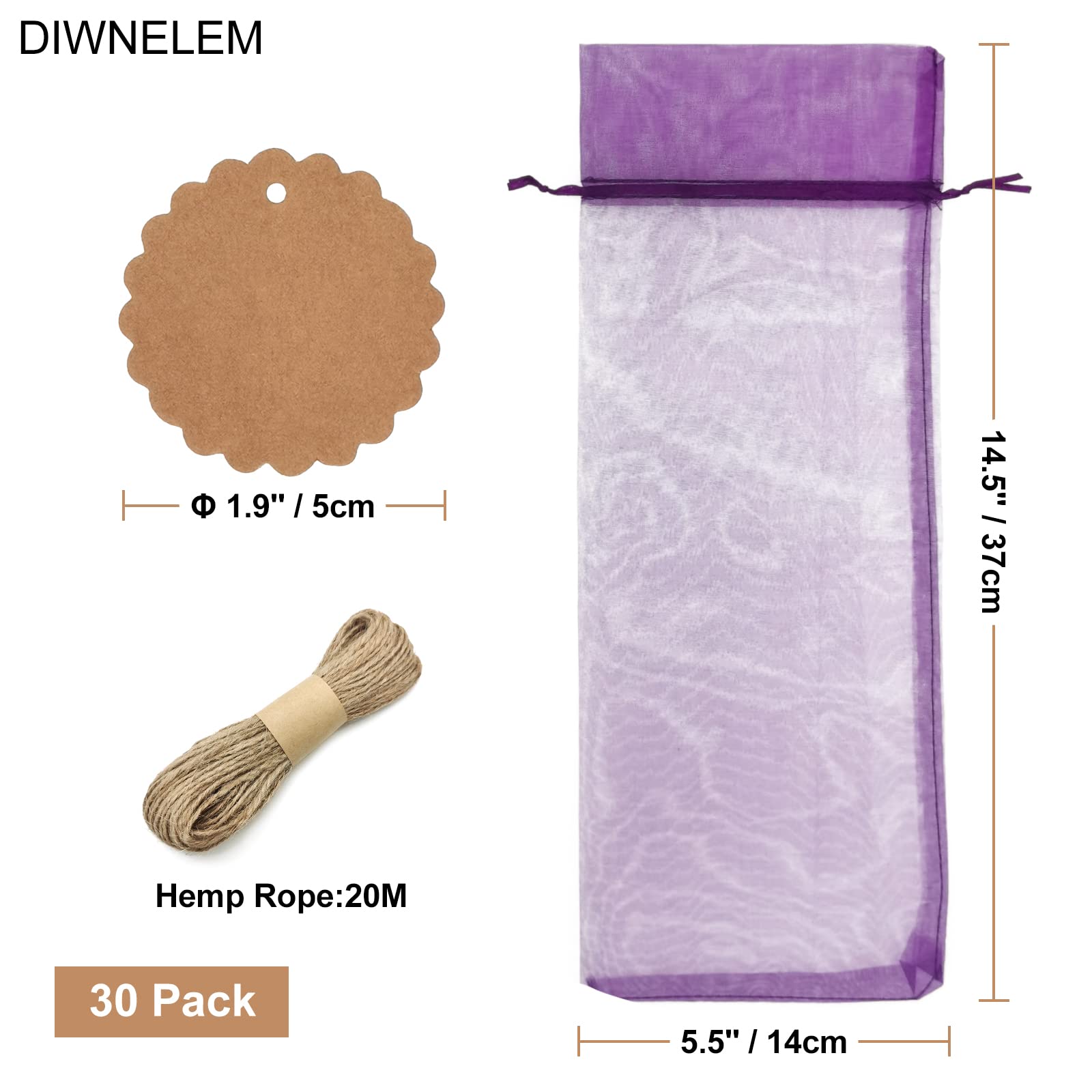 30 Pack Purple Organza Wine Bottle Gift Bags with Drawstring - Elegant Wedding, Birthday, Baby Shower Party Favors & Holiday Decorations - Perfect for Wine Gifts, Bridal Showers, Christmas & Anniversary Celebrations